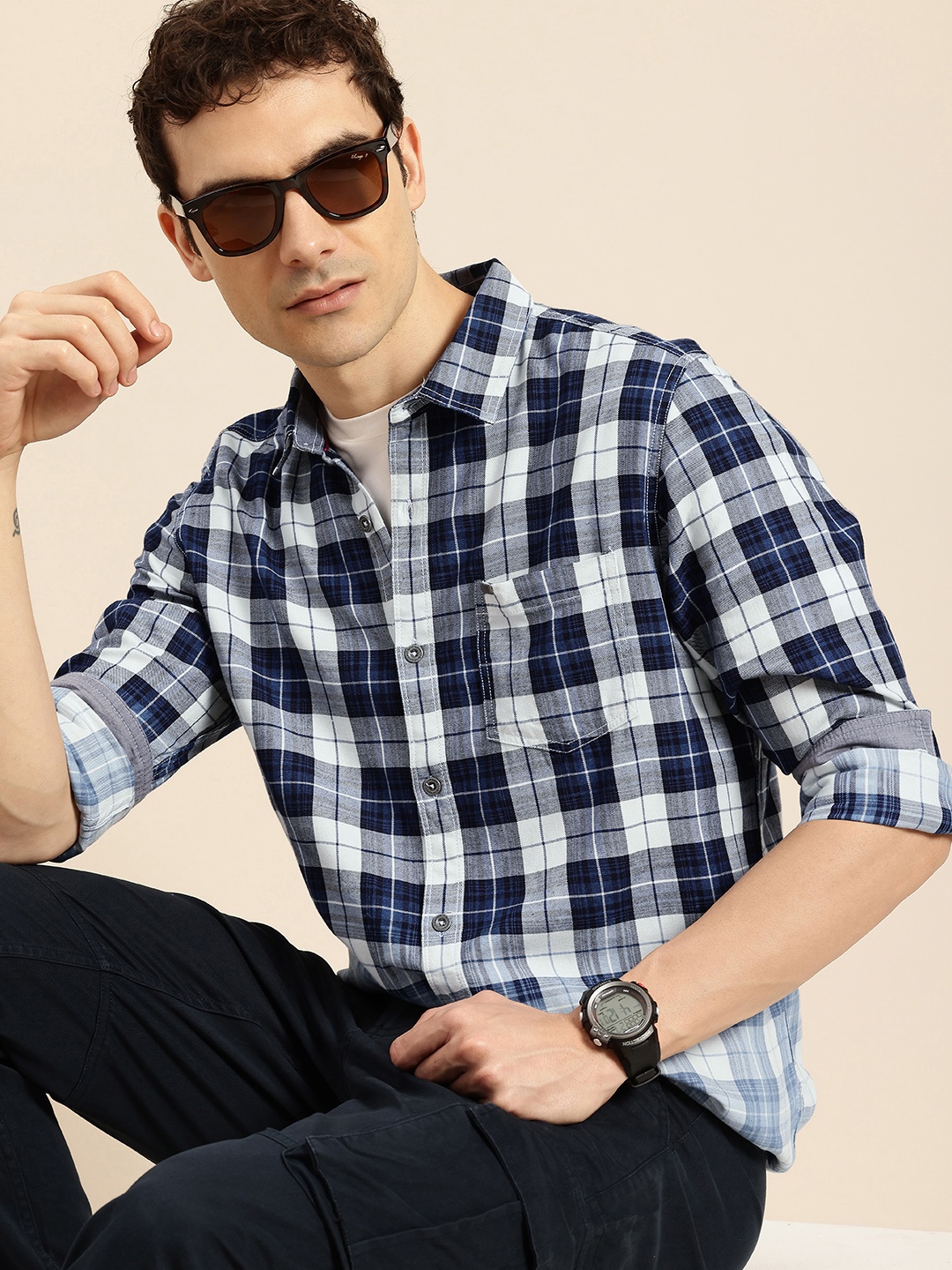 

Being Human Slim Fit Tartan Checked Casual Shirt, Navy blue