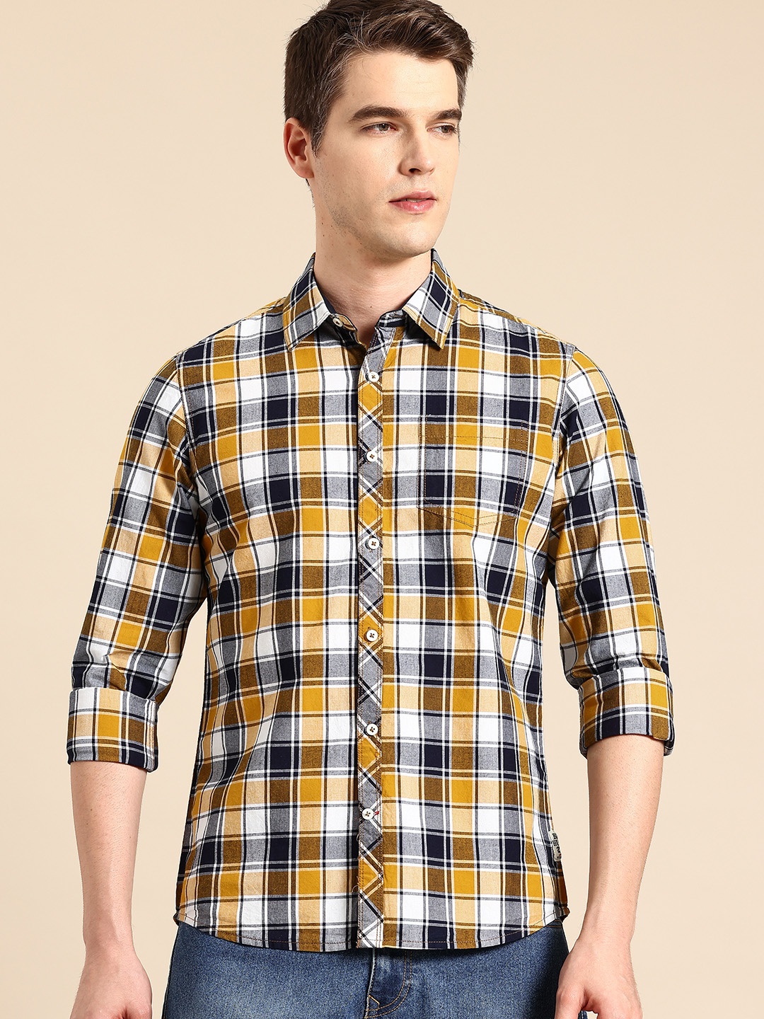 

Being Human Slim Fit Checked Casual Shirt, Yellow