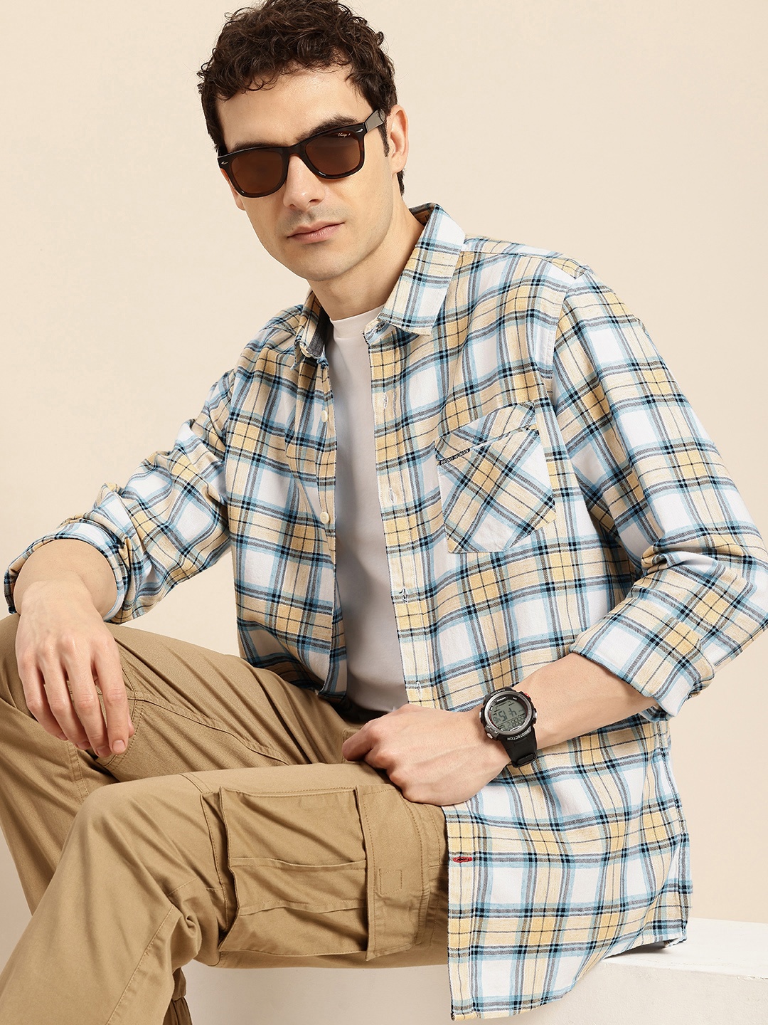 

Being Human Slim Fit Tartan Checked Casual Shirt, Beige
