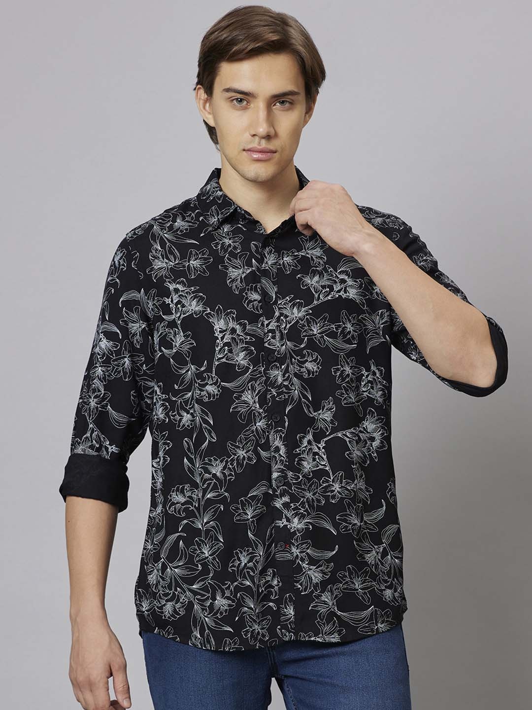 

Being Human Slim Fit Floral Opaque Printed Casual Shirt, Black