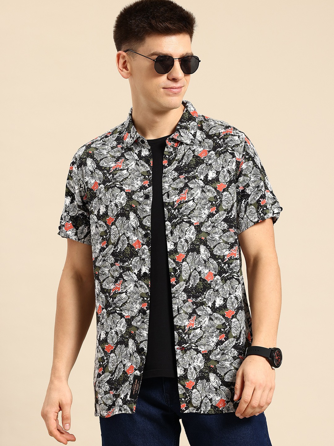 

Being Human Slim Fit Floral Printed Pure Cotton Casual Shirt, White