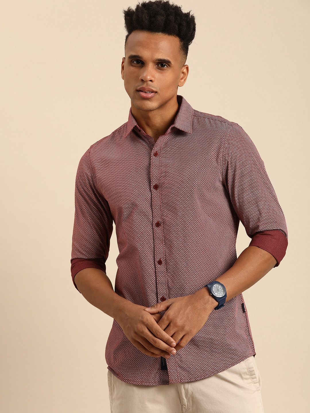 

Being Human Slim Fit Geometric Printed Pure Cotton Casual Shirt, Maroon