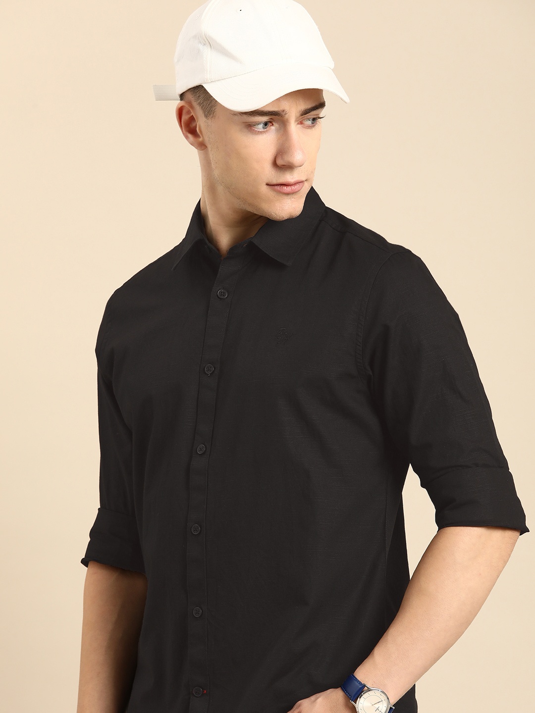 

Being Human Pure Cotton Self Design Slim Fit Textured Casual Shirt, Black