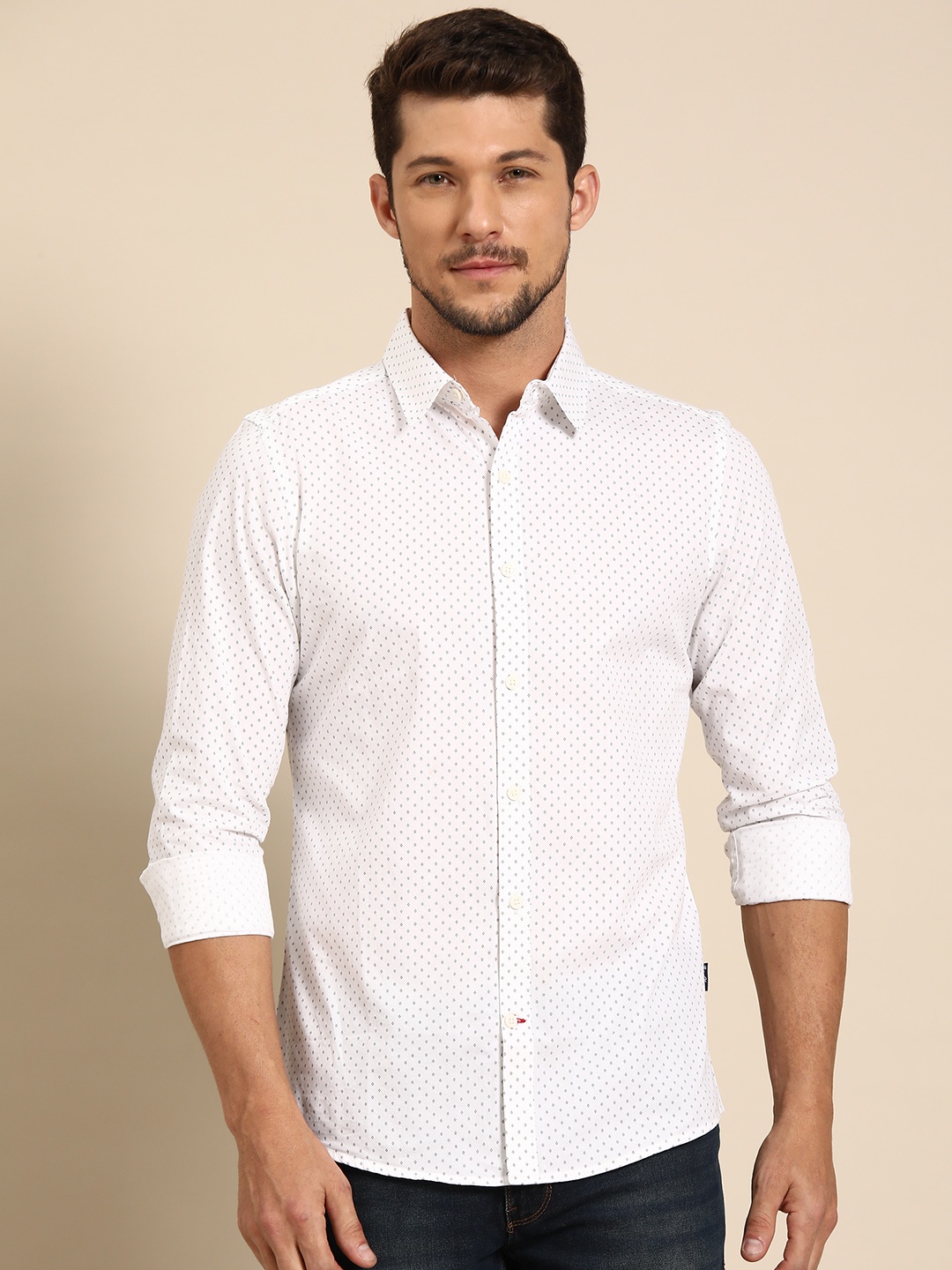 

Being Human Pure Cotton Slim Fit Opaque Printed Casual Shirt, White