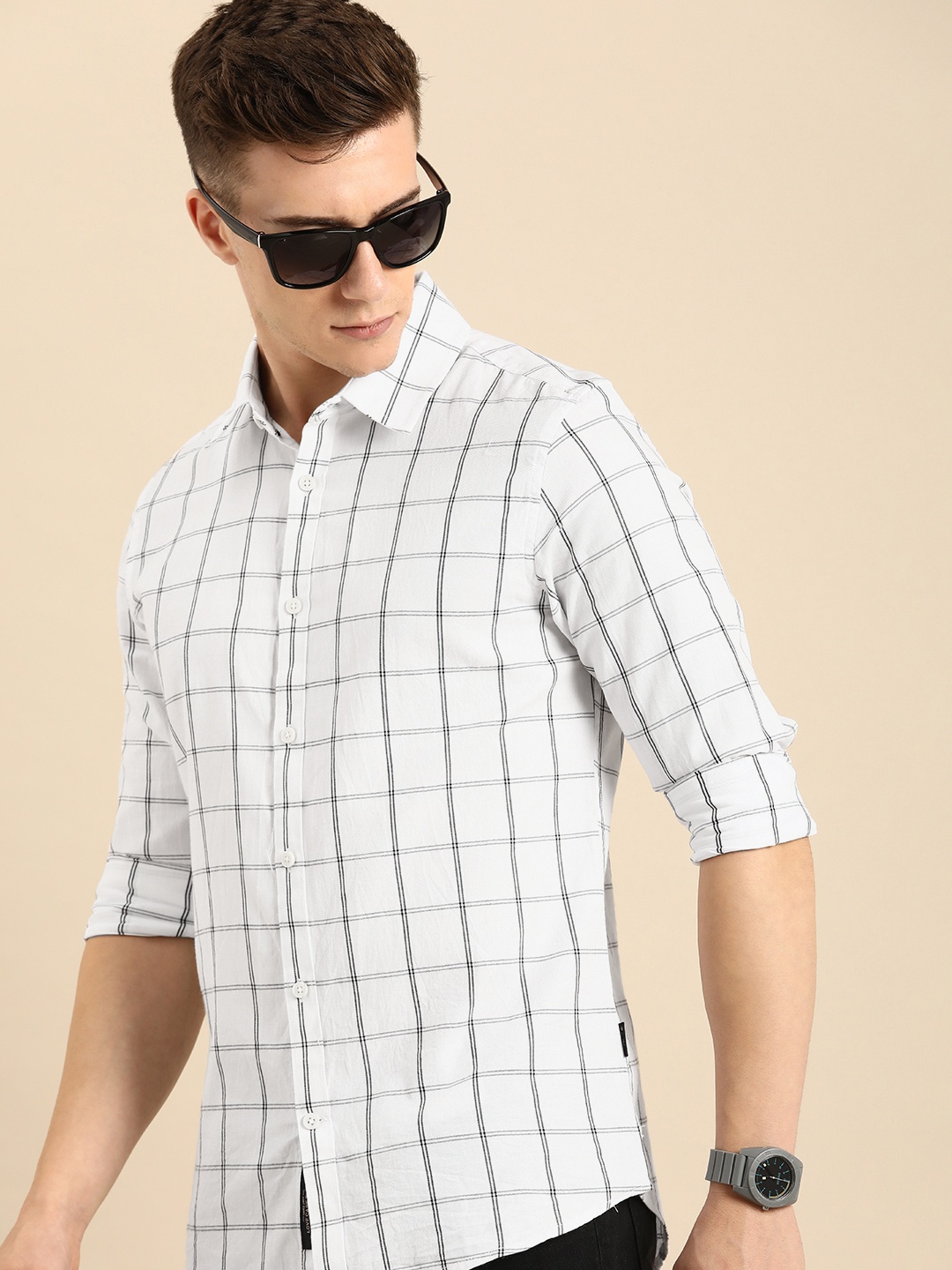 

Being Human Slim Fit Grid Tattersall Checks Pure Cotton Shirt, White