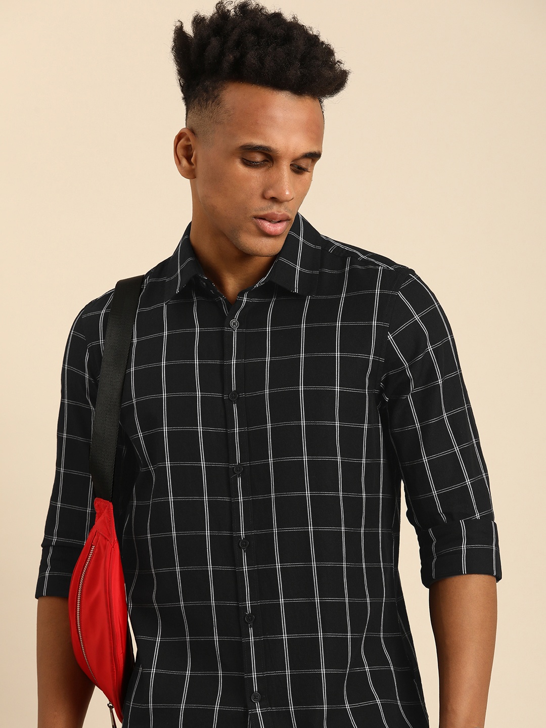 

Being Human Slim Fit Grid Tattersall Checks Pure Cotton Shirt, Black