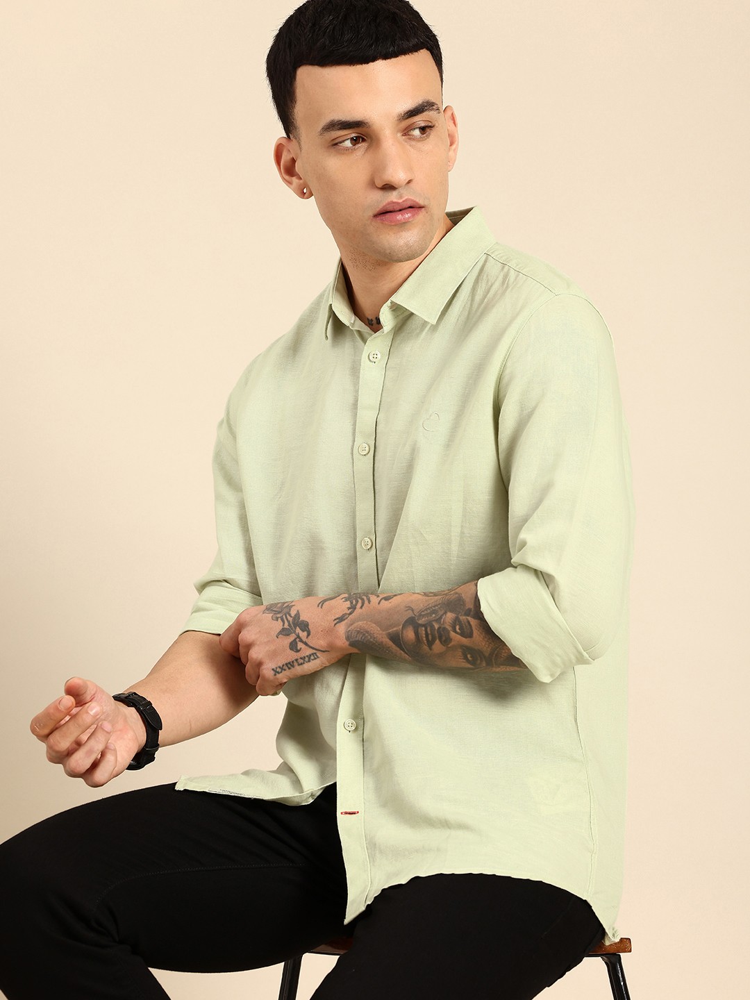 

Being Human Slim Fit Linen Cotton Casual Shirt, Green