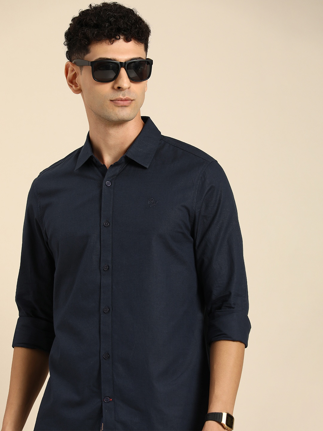 

Being Human Men Slim Fit Pure Cotton Casual Shirt, Navy blue