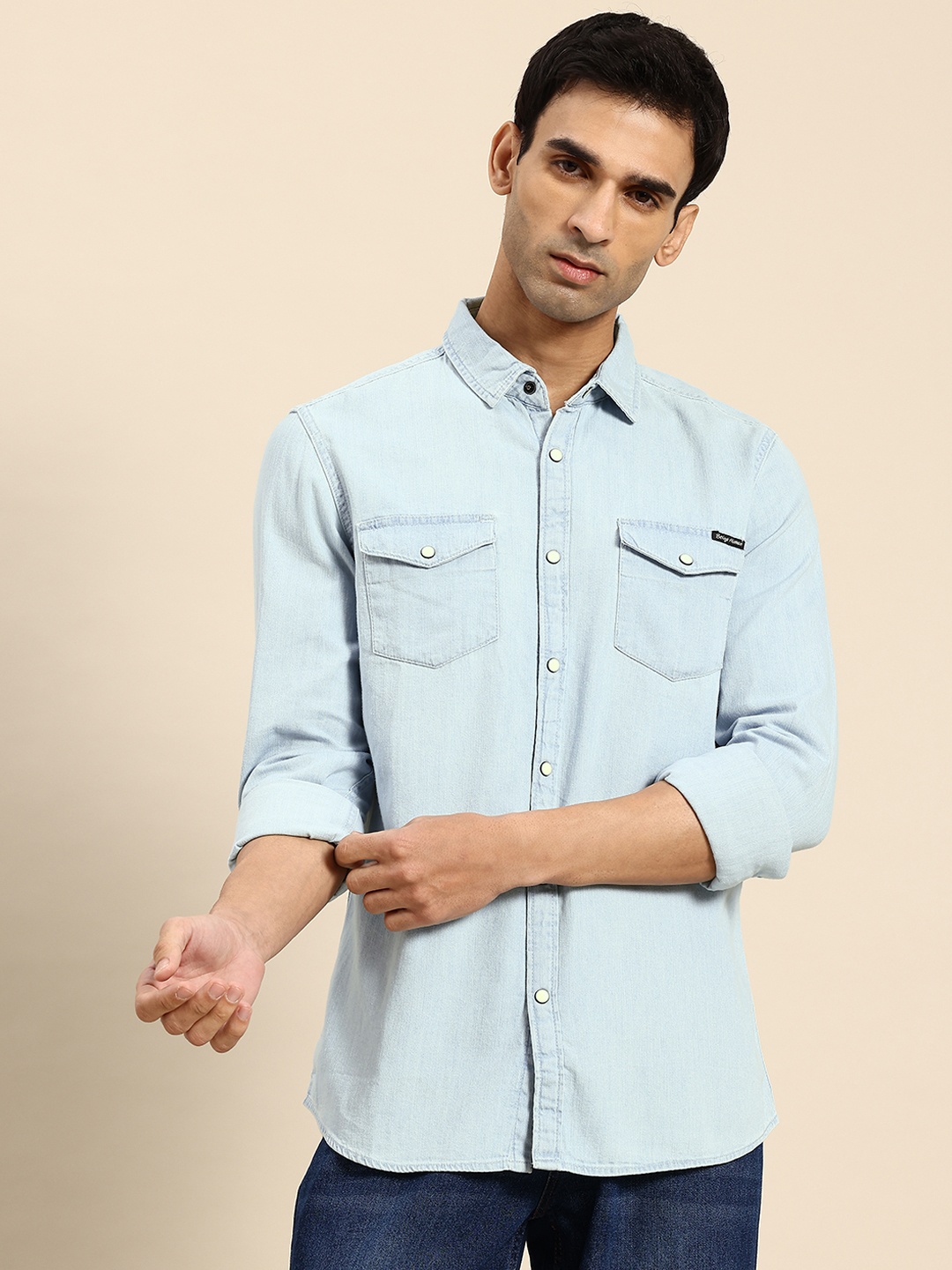 

Being Human Pure Cotton Chambray Slim Fit Shirt, Blue