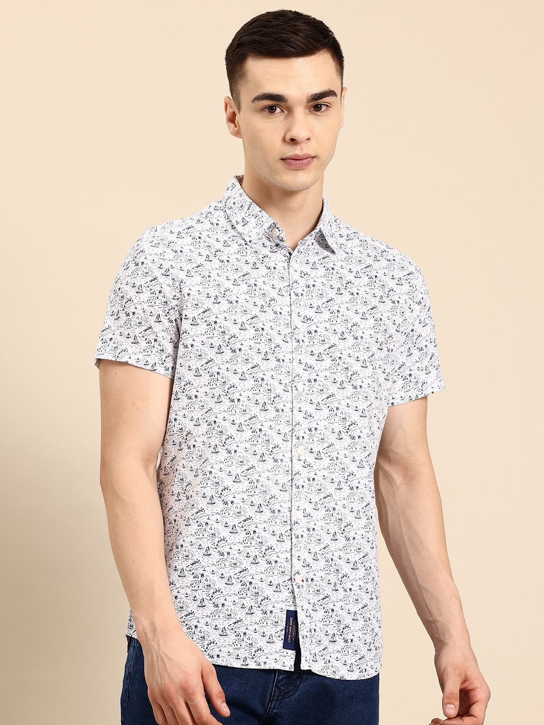 

Being Human Slim Fit Opaque Printed Casual Shirt, White