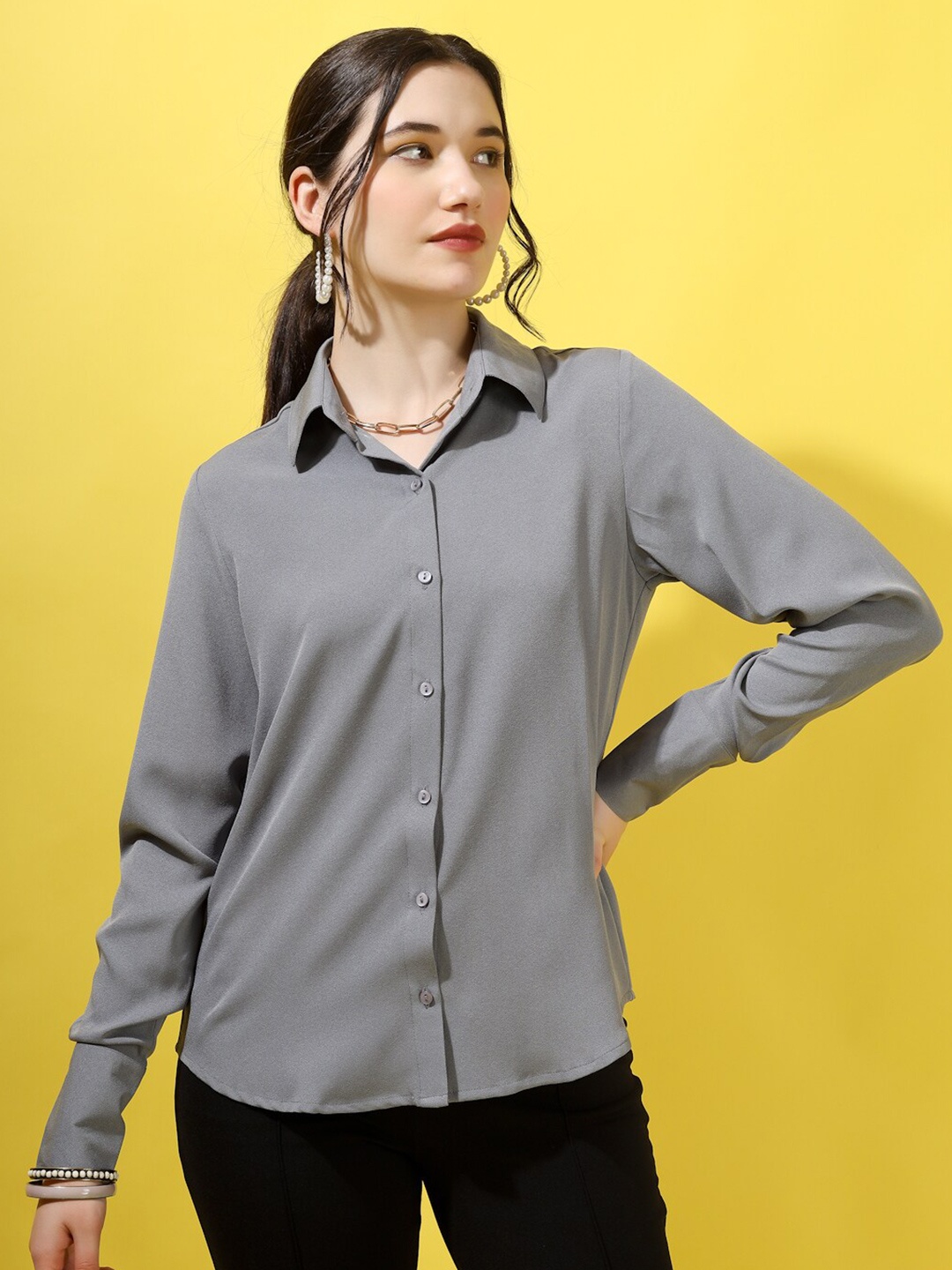 

angloindu Spread Collar Regular Fit Casual Shirt, Grey