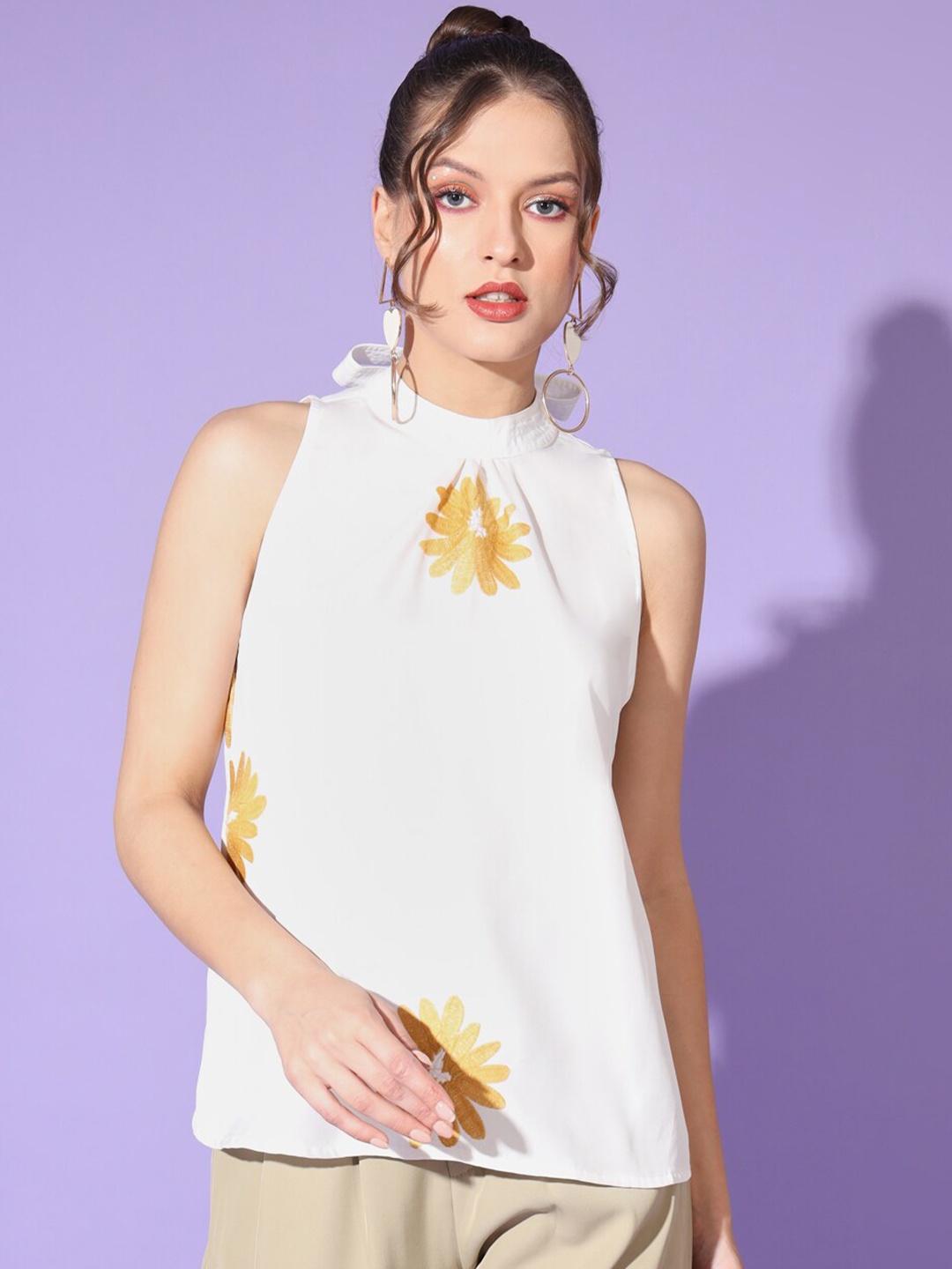 

angloindu Embroidered Styled Back Top, White