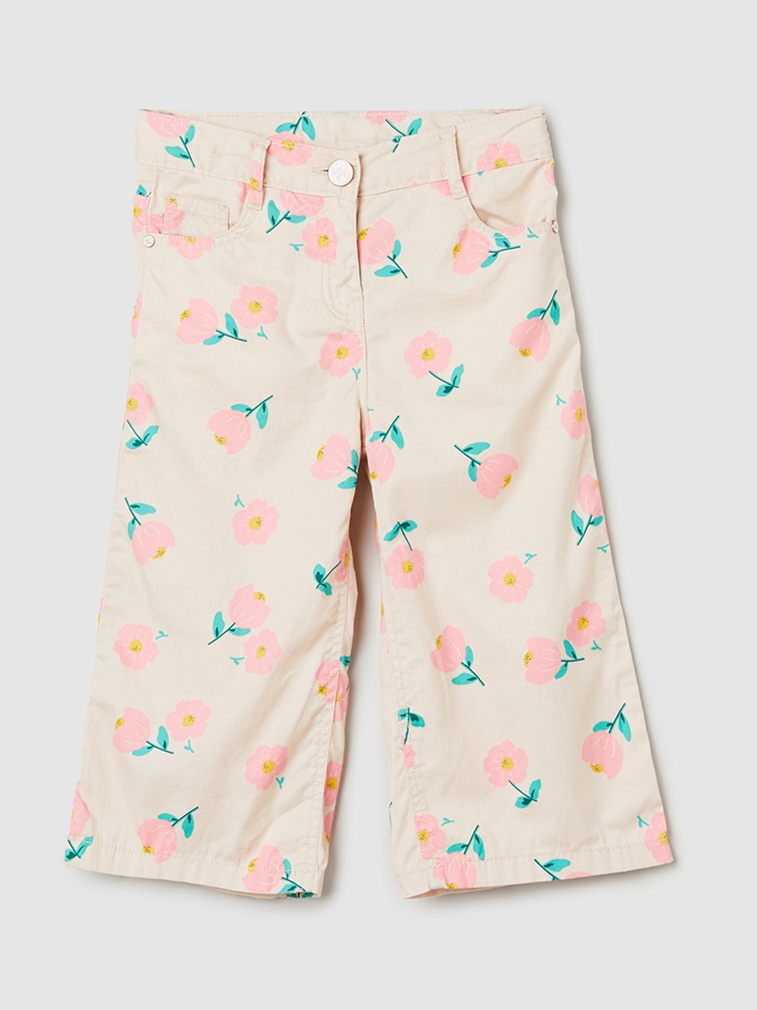 

max Girls Floral Printed Pure Cotton Culottes Trousers, Peach