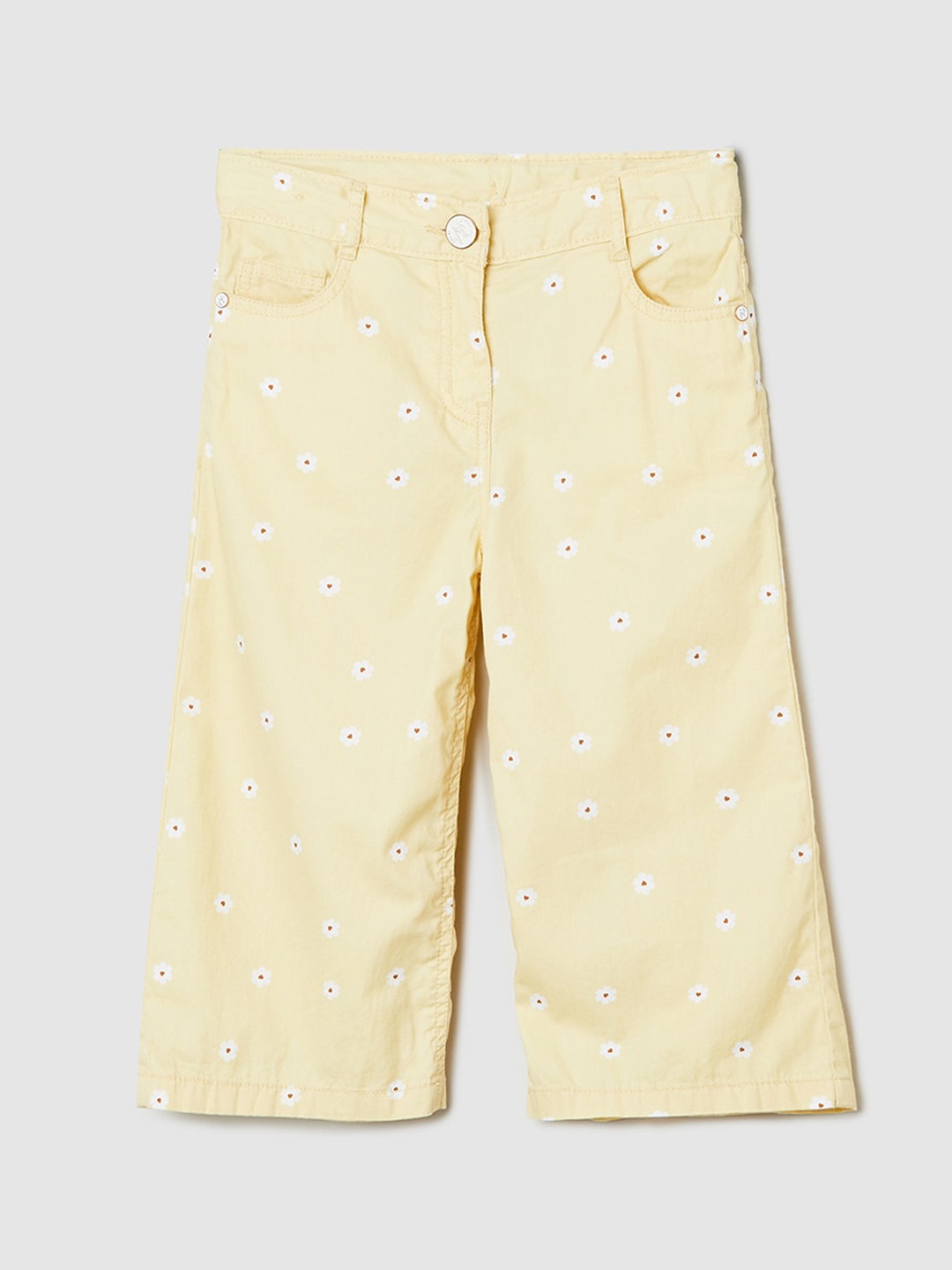 

max Girls Floral Printed Pure Cotton Culottes Trousers, Yellow