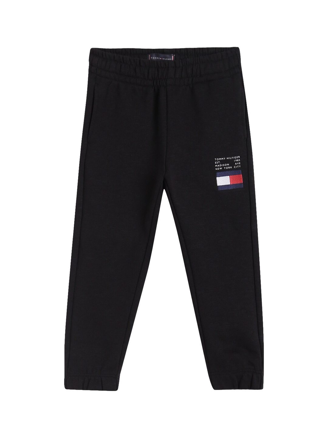 

Tommy Boys Brand Logo Printed Cotton Mid-Rise Joggers, Black