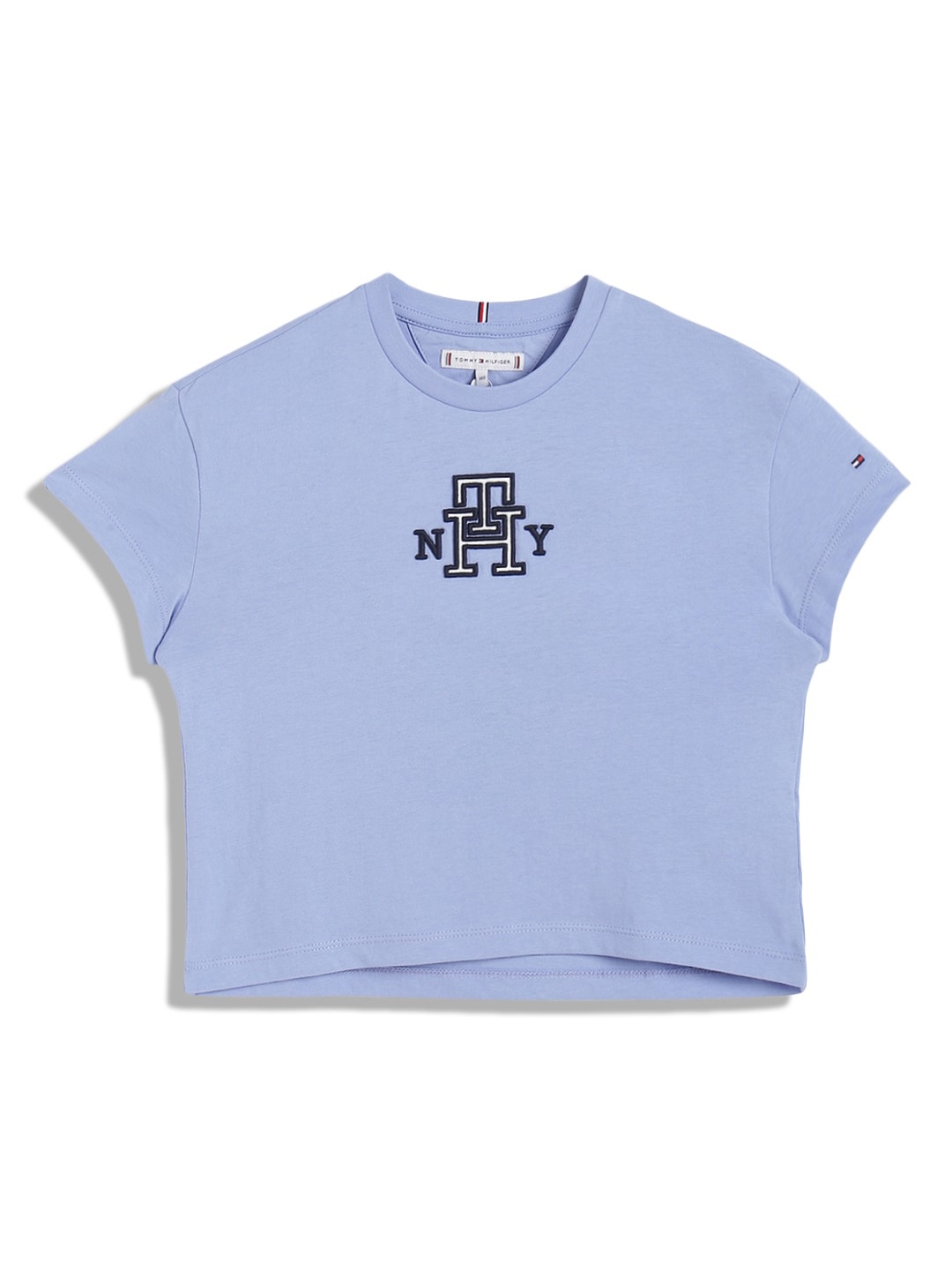 

Tommy Hilfiger Girls Round Neck Regular Fit Pure Cotton T-shirt, Blue