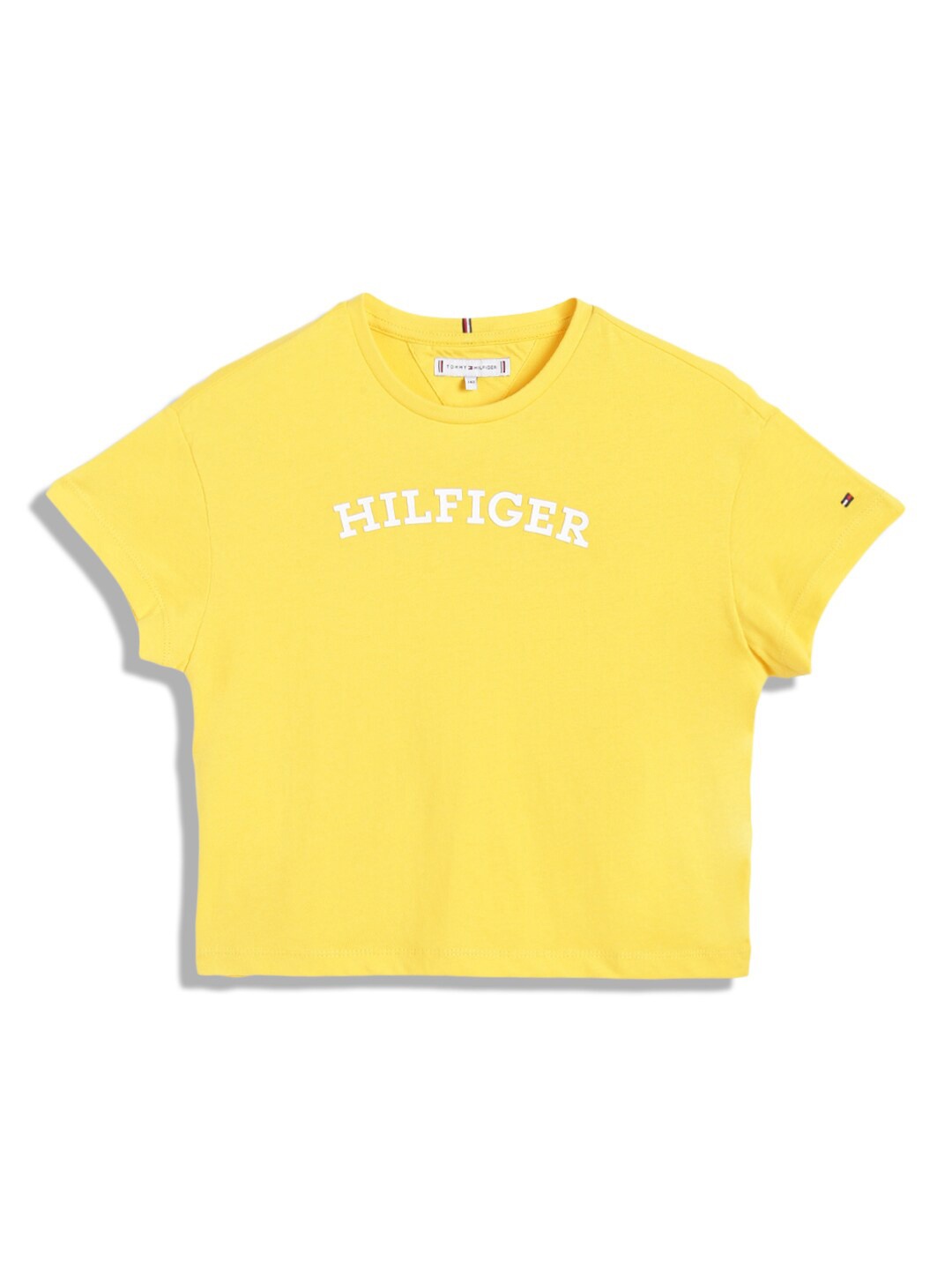 

Tommy Hilfiger Girls Round Neck Regular Fit Pure Cotton T-shirt, Yellow
