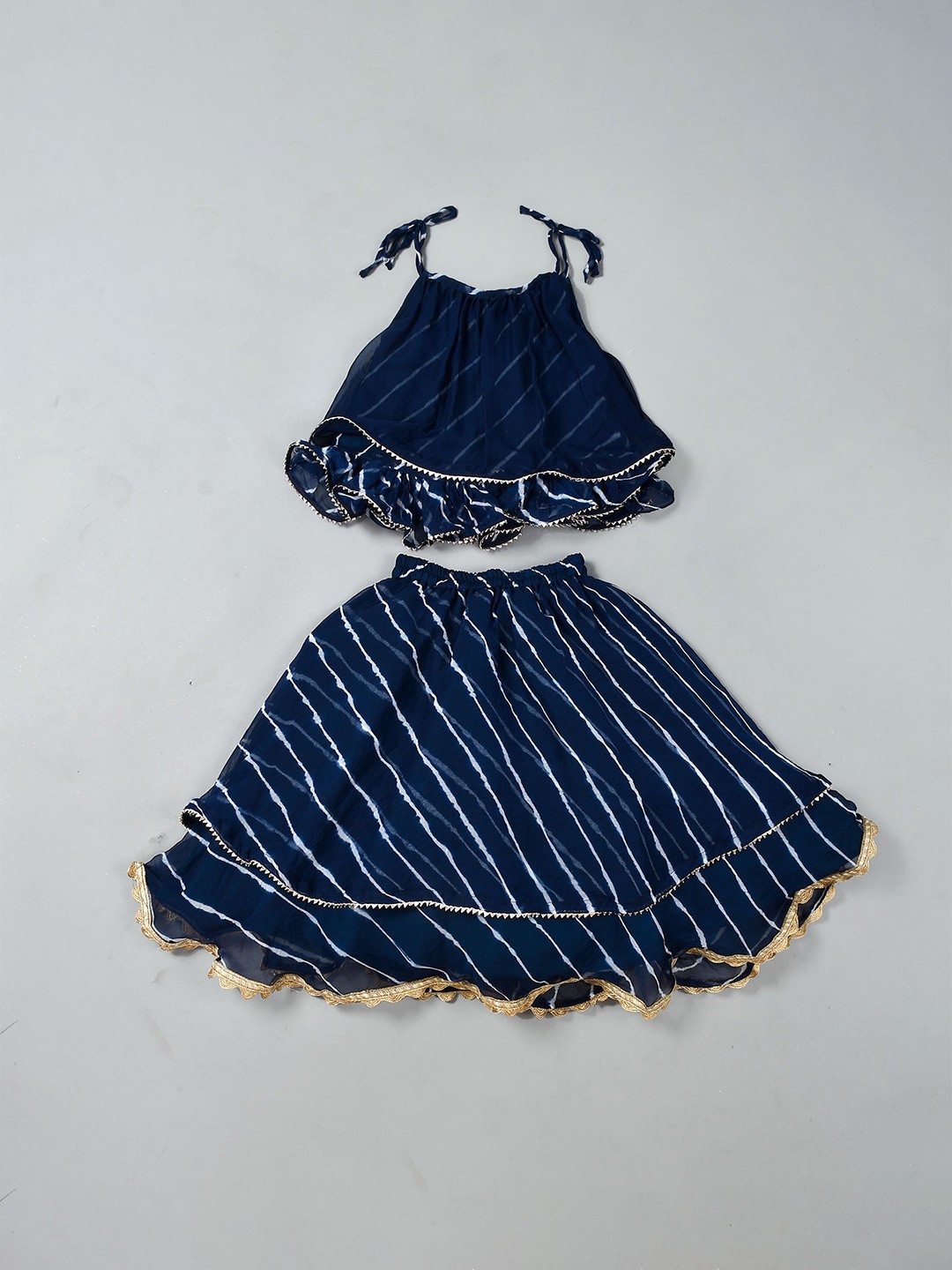 

Rangpur Girls Leheriya Printed Gotta Patti Ready to Wear Lehenga Choli, Blue