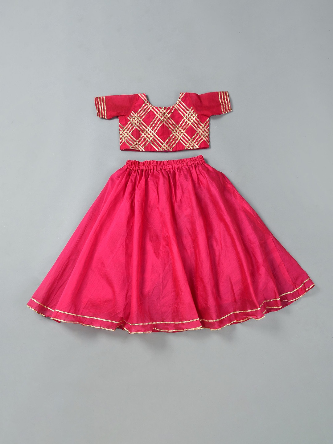 

Rangpur Girls Embroidered Gotta Patti Ready to Wear Silk Lehenga Choli, Magenta