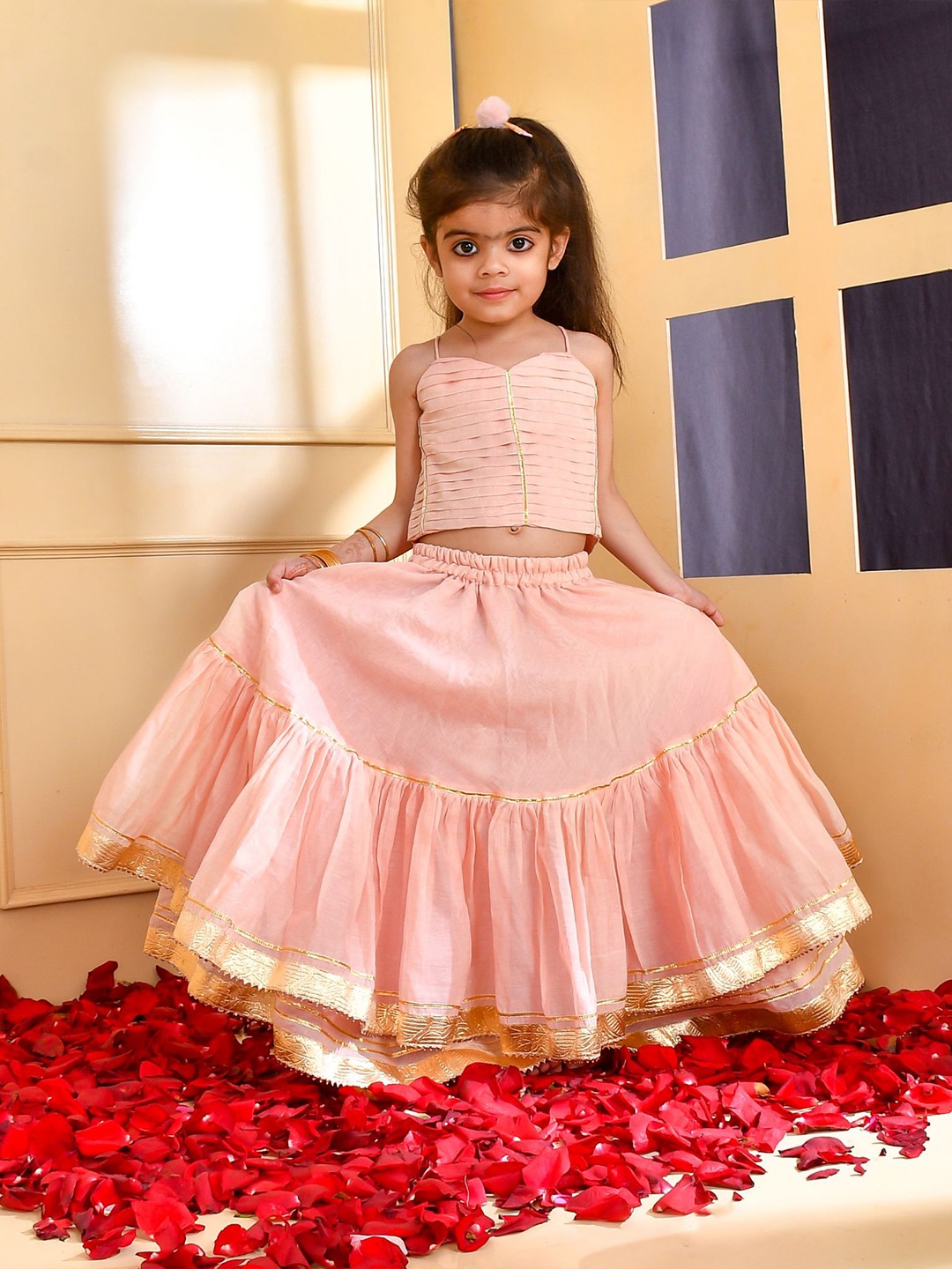 

Rangpur Girls Gotta Patti Ready to Wear Silk Lehenga Choli, Pink