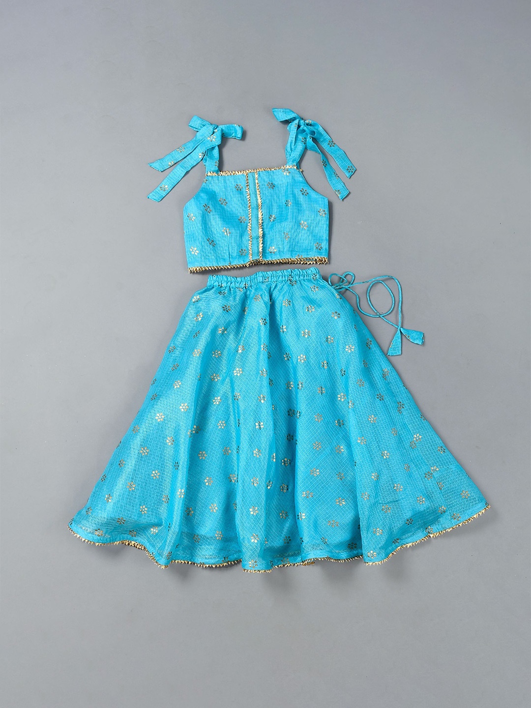 

Rangpur Girls Floral Printed Gotta Patti Cotton Lehenga & Blouse, Blue