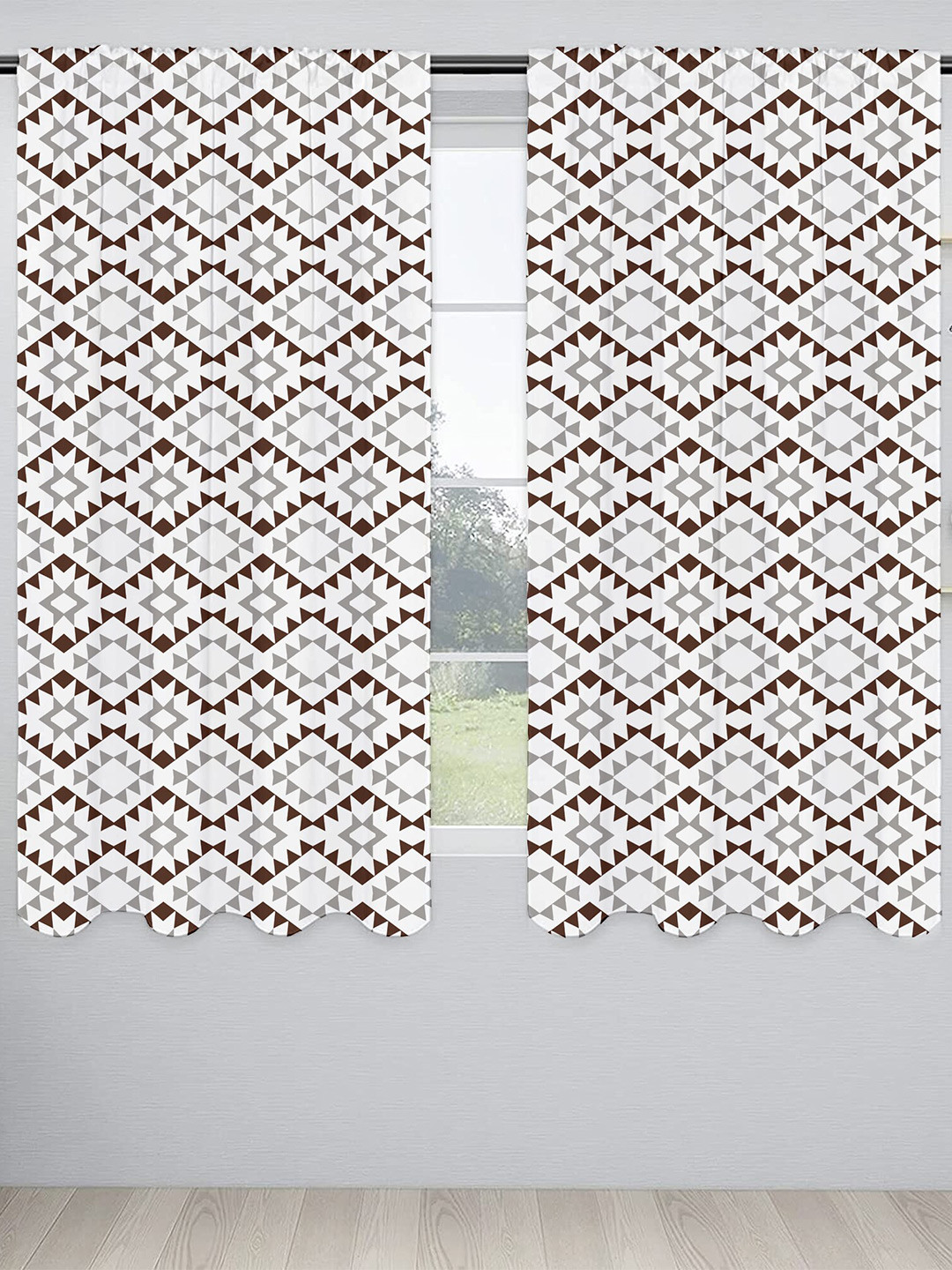 

Lushomes 2 Pcs White & Brown Quirky Black Out Window Curtain