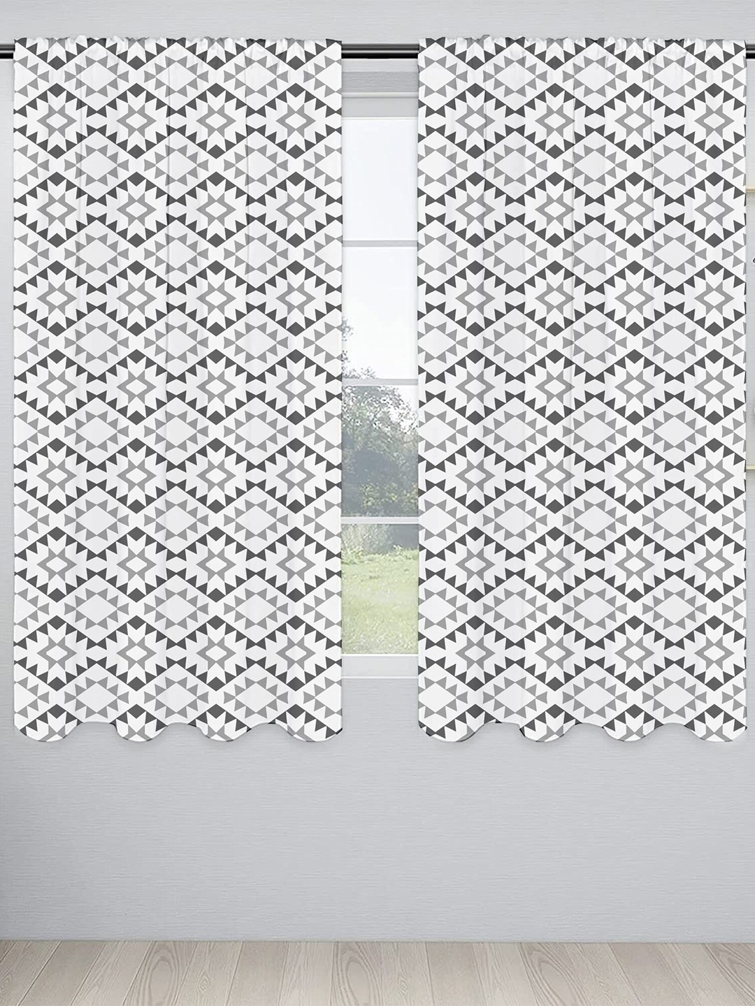 

Lushomes 2 Pcs White & Black Geometric Black Out Window Curtain