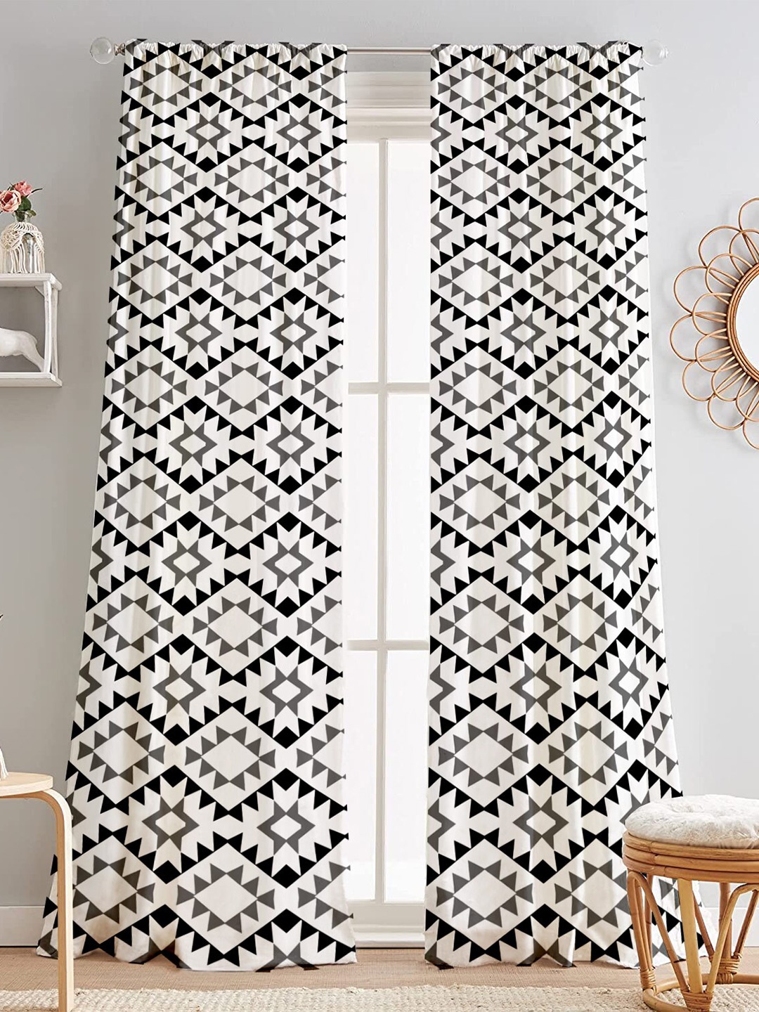 

Lushomes 2 Pcs Black & White Geometric Black Out Door Curtain