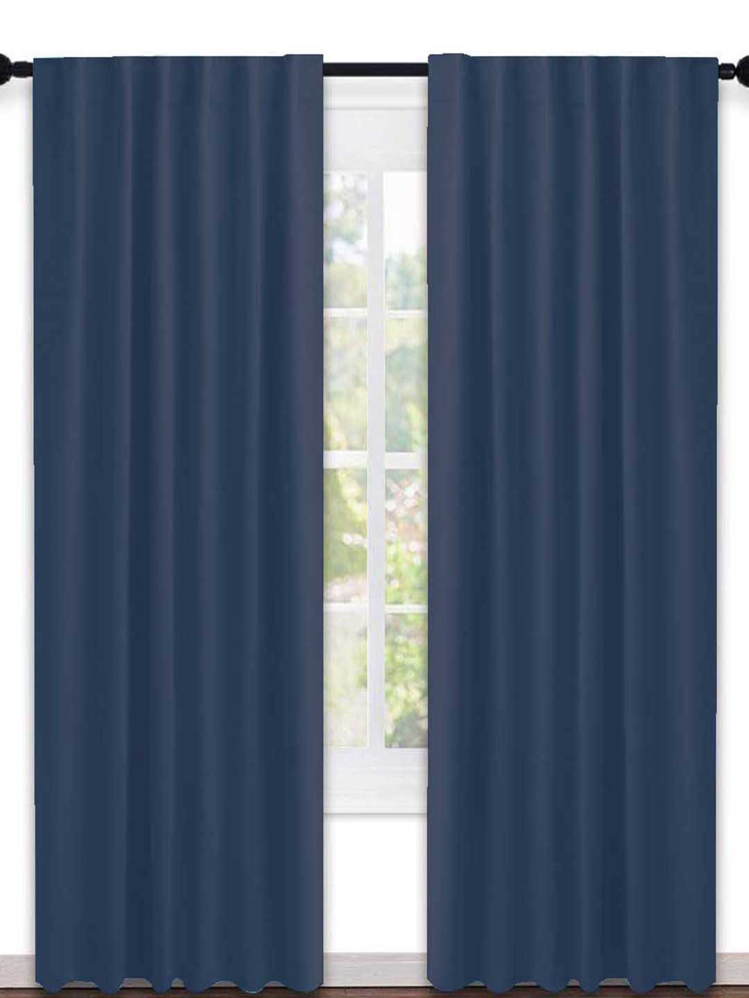 

Lushomes 2 Pcs Navy Blue Cotton Black Out Door Curtain