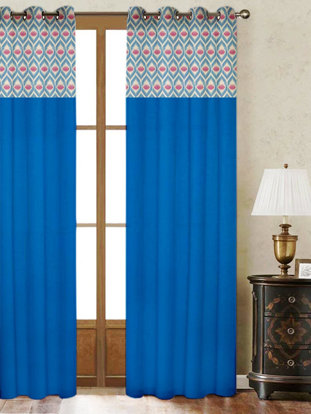 

Lushomes Blue & White Geometric Black Out Door Curtain