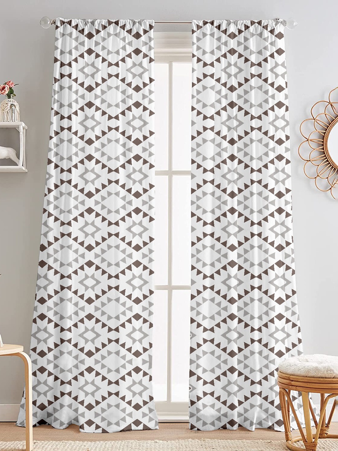 

Lushomes Black & White 2 Pieces Geometric Black Out Door Curtains