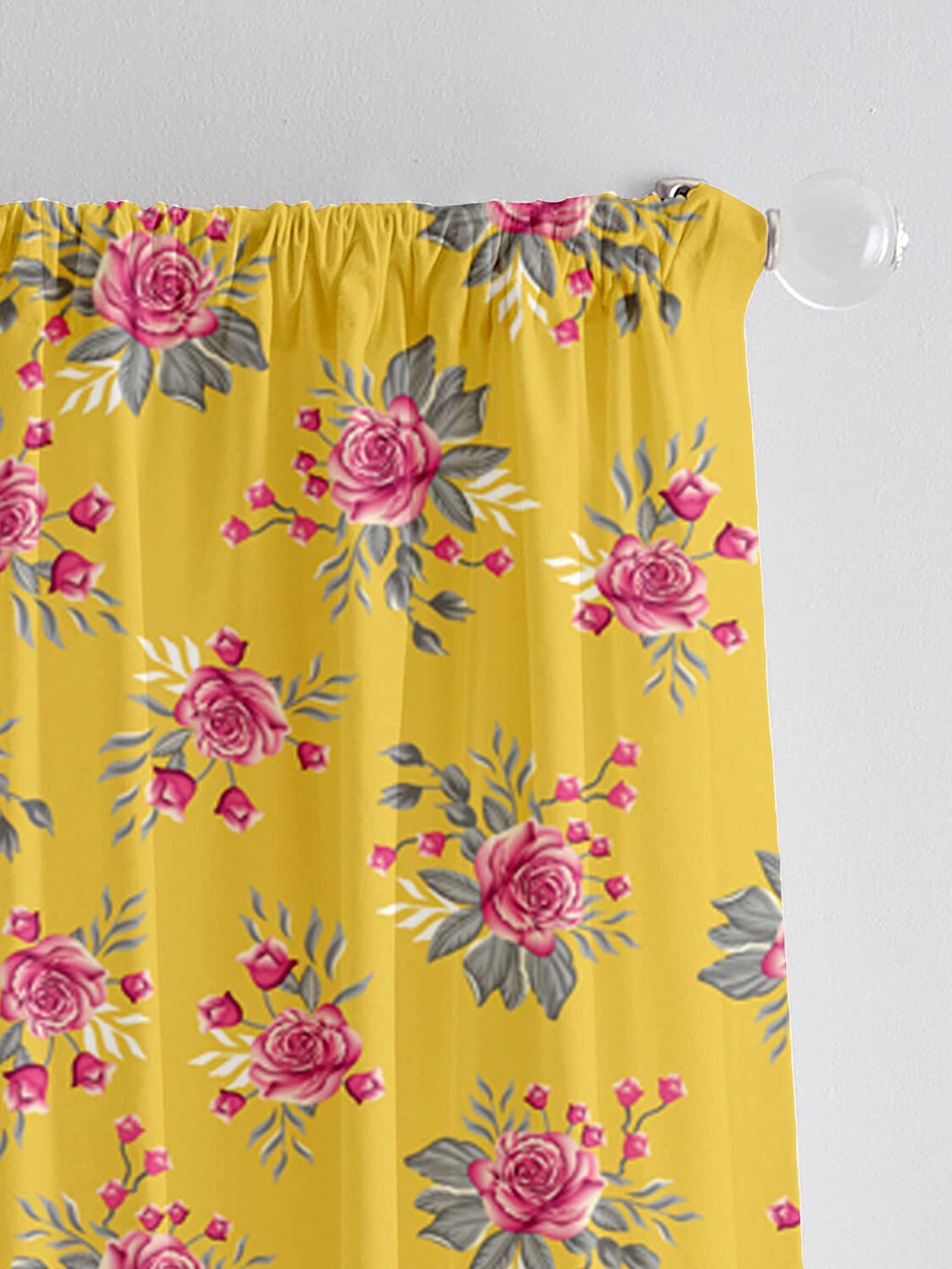 

Lushomes Yellow & Pink 2-Pieces Floral Black Out Window Curtains