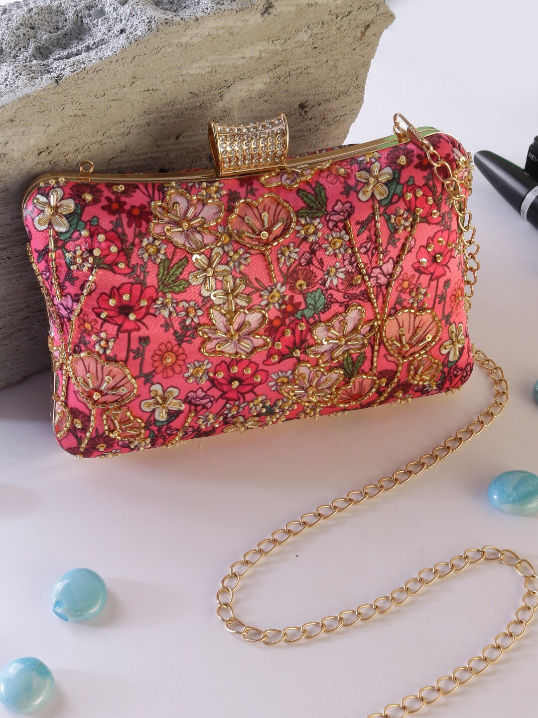 

Swisni Embellished Box Clutch, Pink