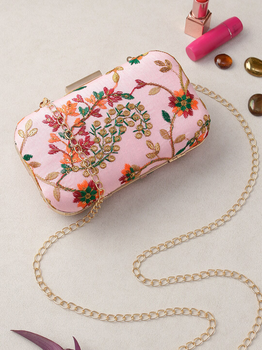 

Swisni Embellished Box Clutch, Pink