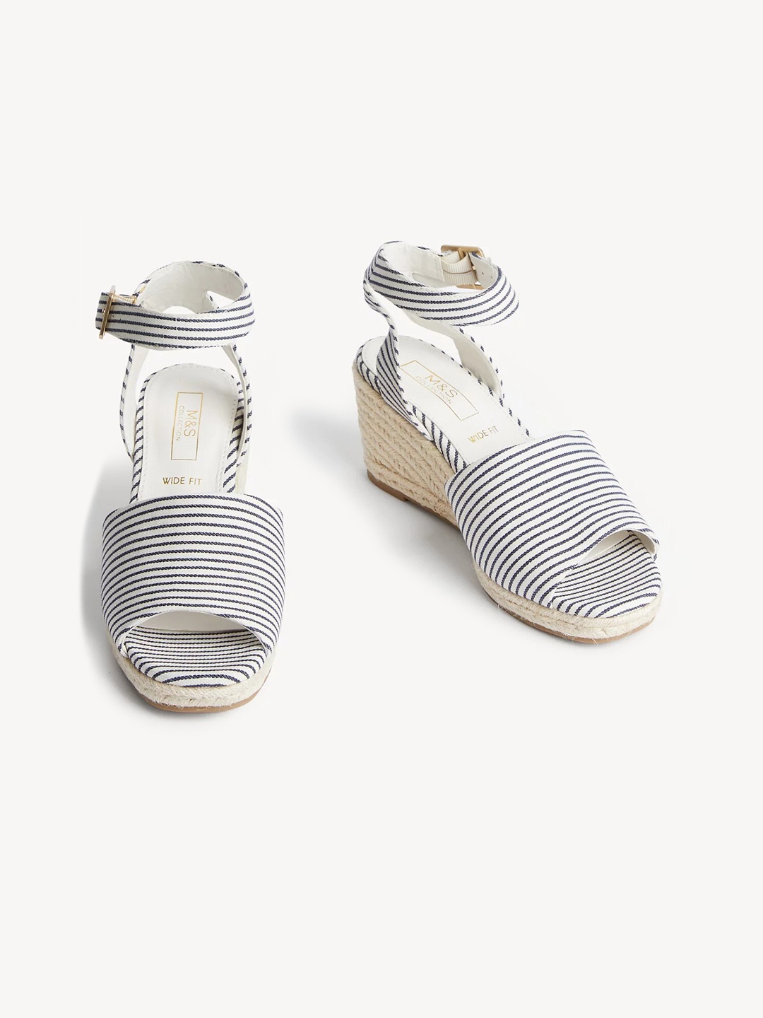 

Marks & Spencer Striped Open Toe Wedges With Ankle Loop, Navy blue