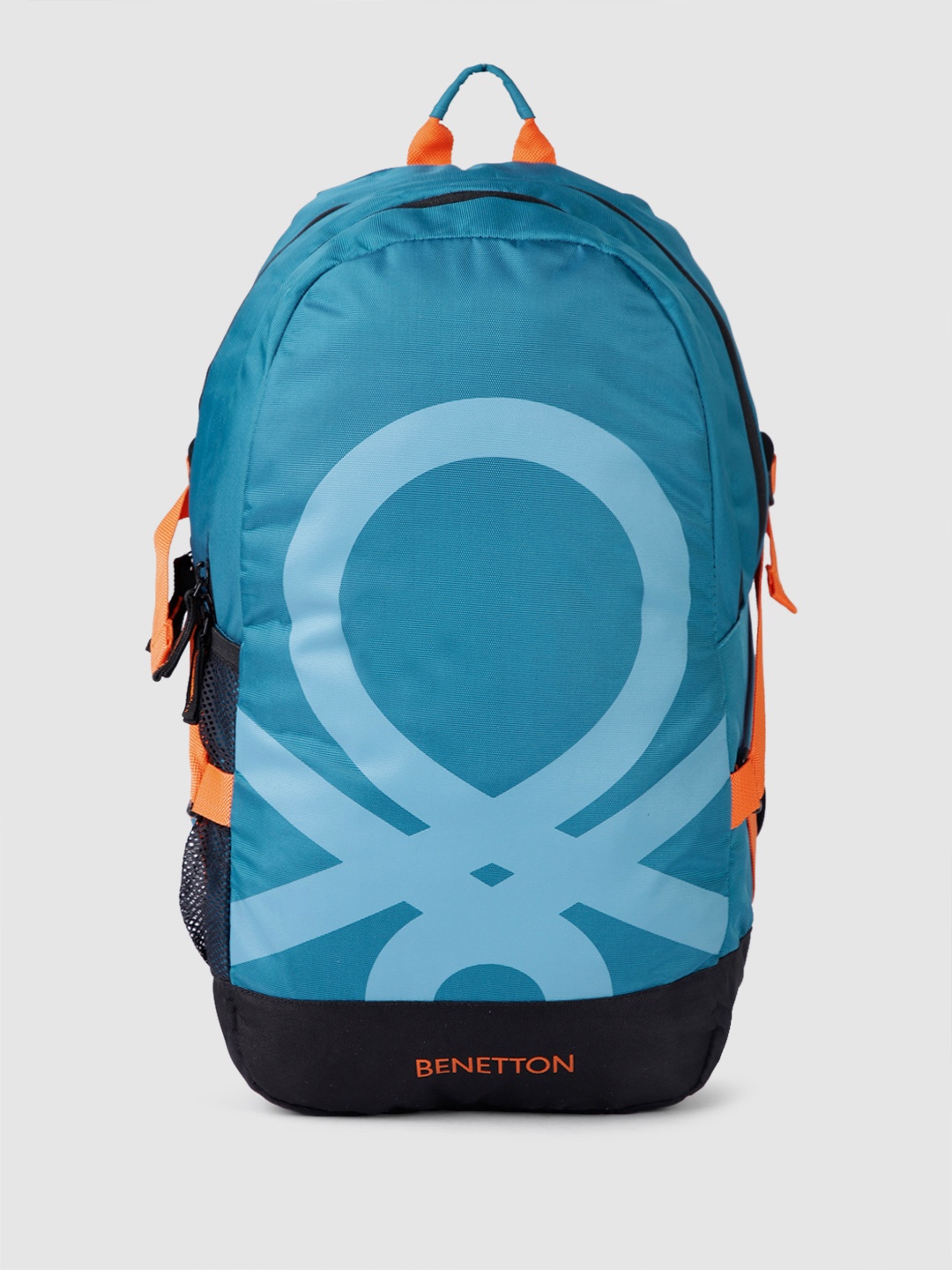 

United Colors of Benetton Unisex Brand Logo Backpack with Compression Straps, Blue