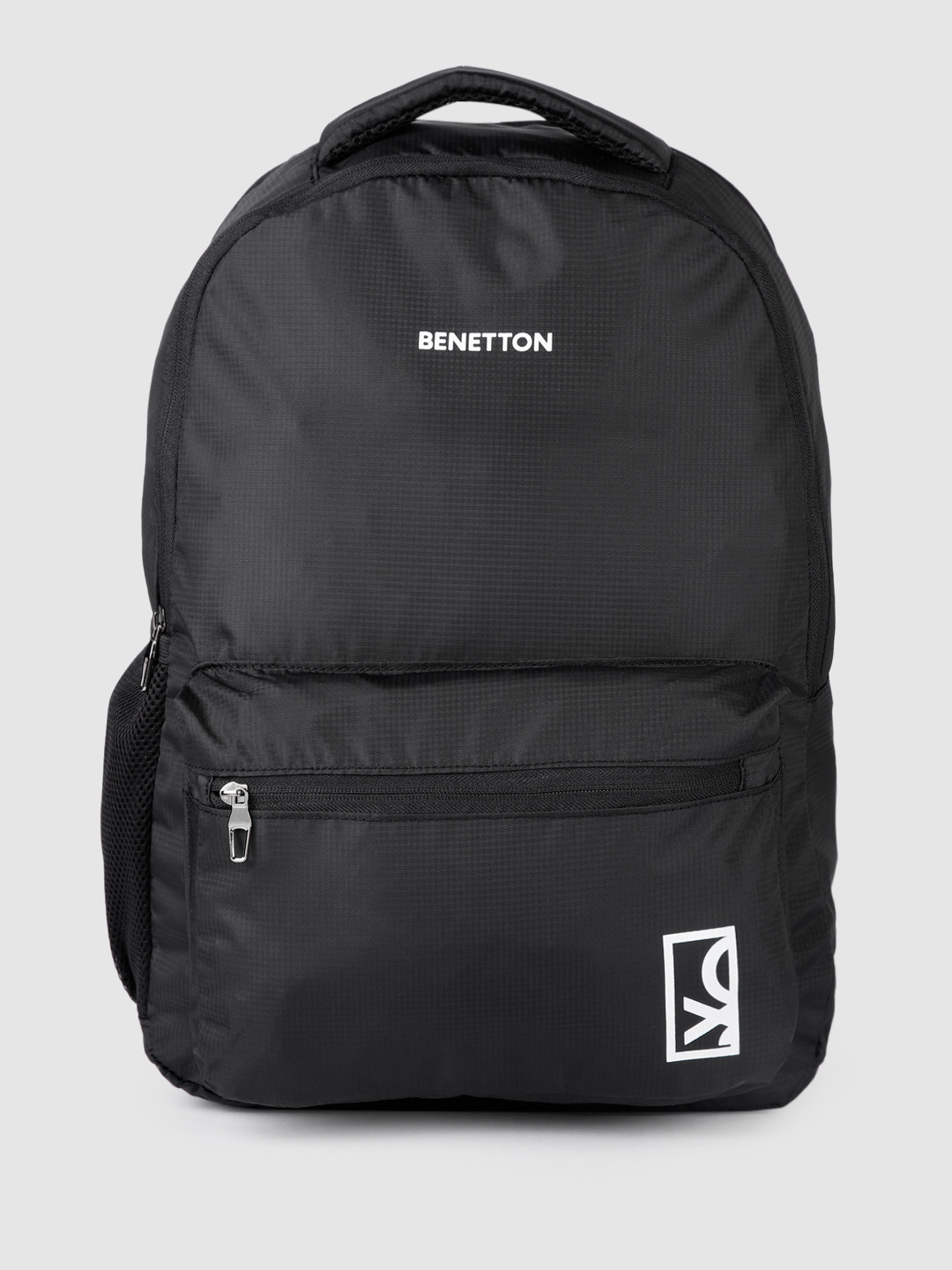 

United Colors of Benetton Unisex Minimal Brand Logo Print Medium Backpack, Black
