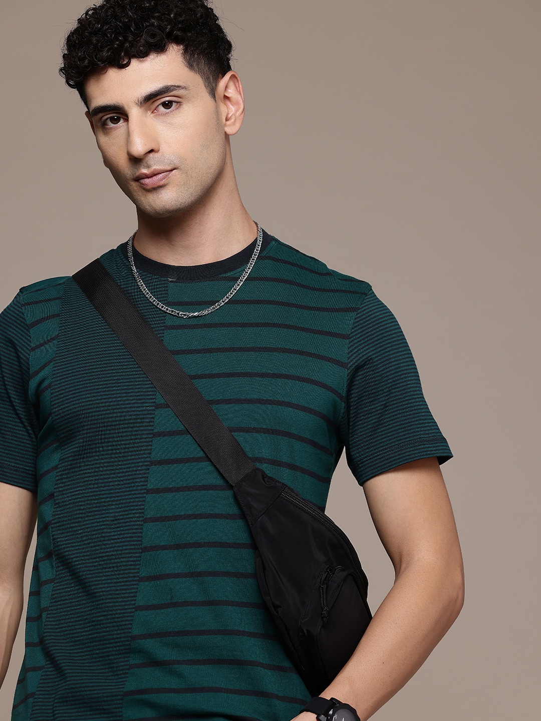 

The Roadster Life Co. Striped Pure Cotton T-shirt, Green