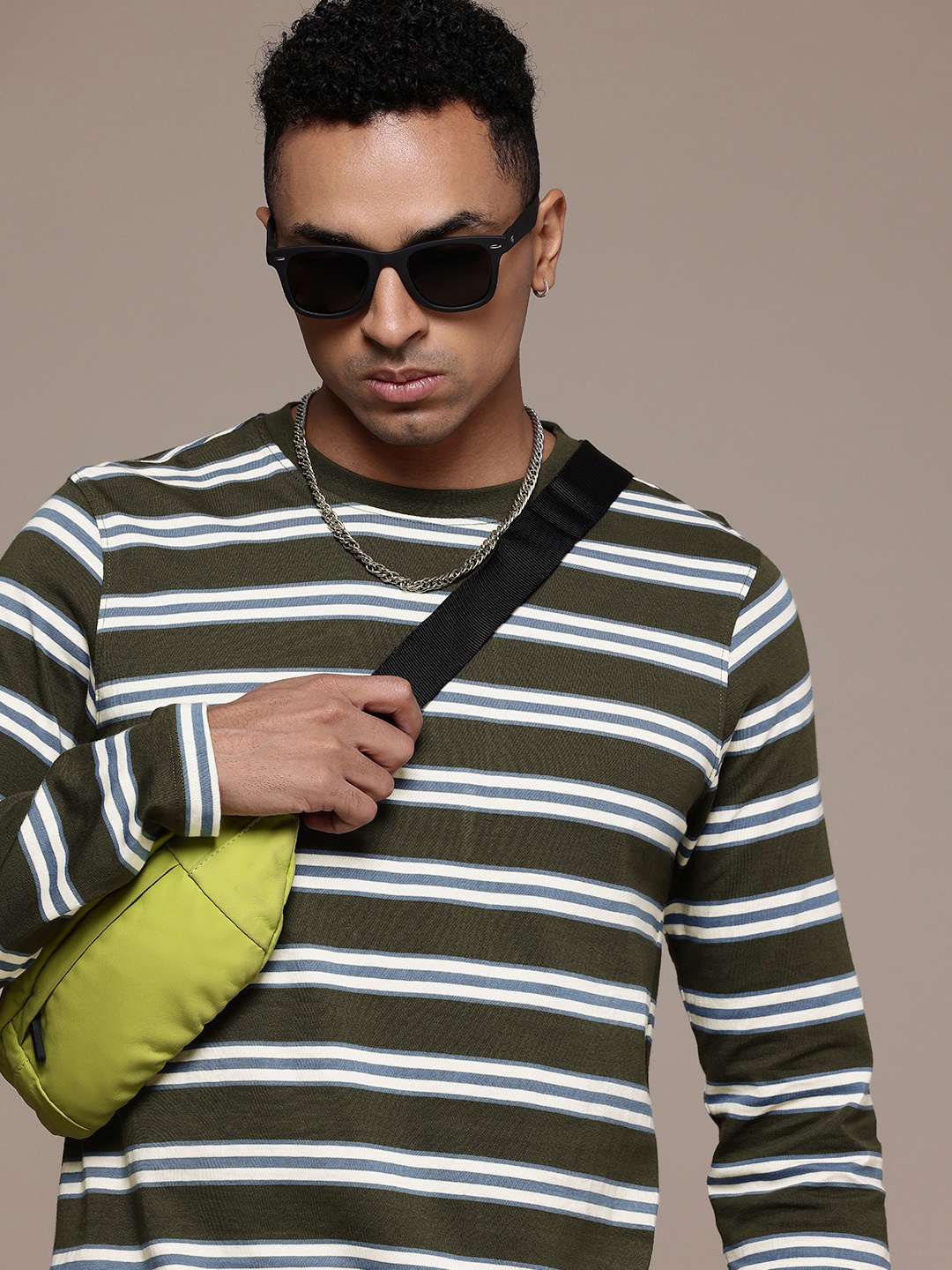 

The Roadster Life Co. Striped Pure Cotton T-shirt, Olive