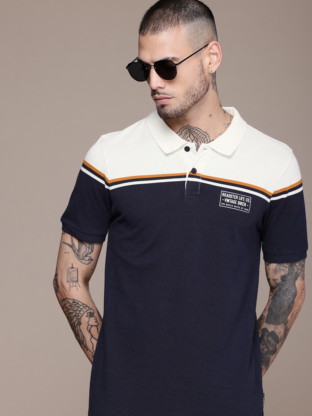 

The Roadster Lifestyle Co. Colourblocked Polo Collar Pure Cotton T-shirt, White