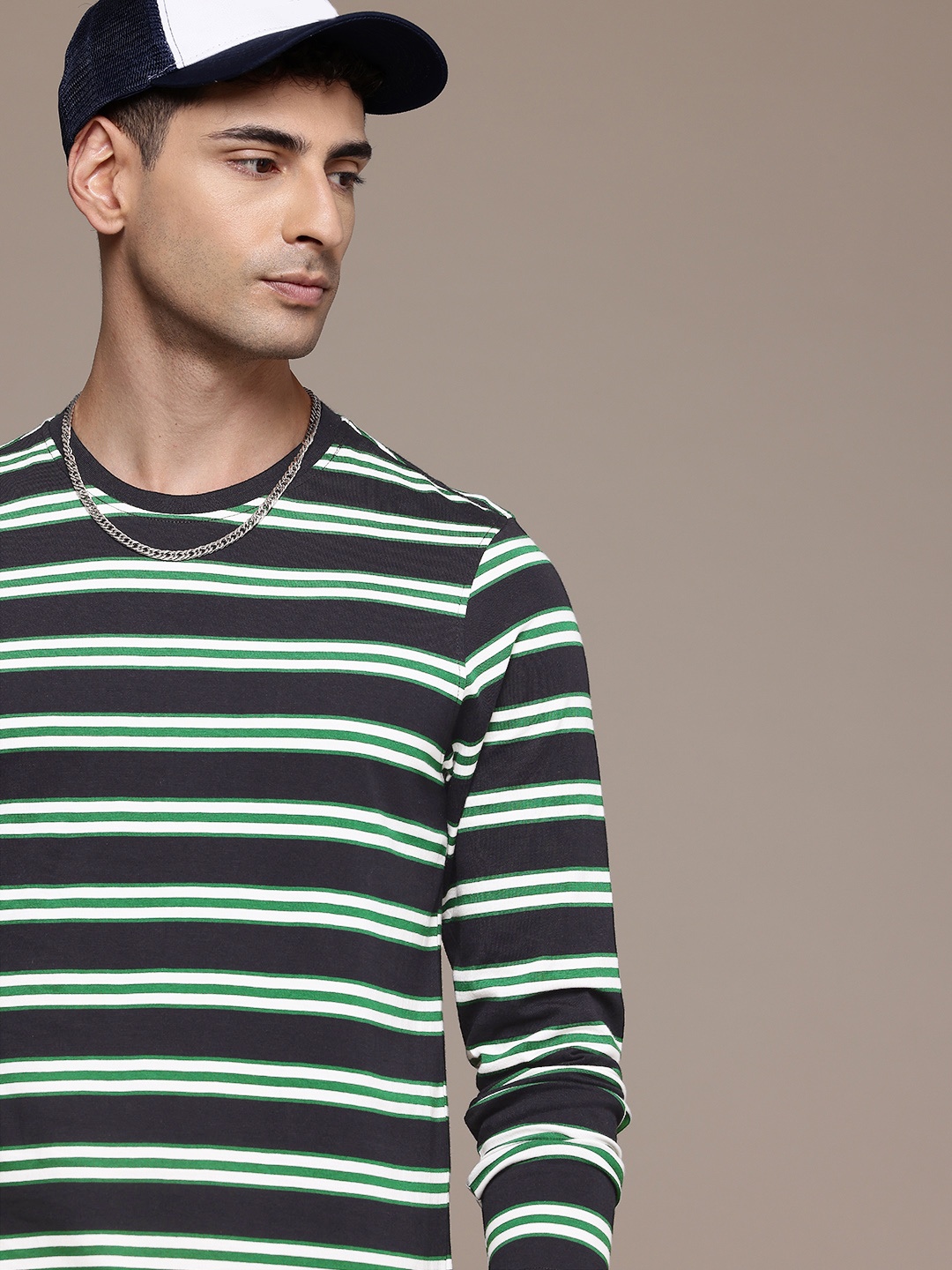 

The Roadster Life Co. Striped Pure Cotton T-shirt, Black