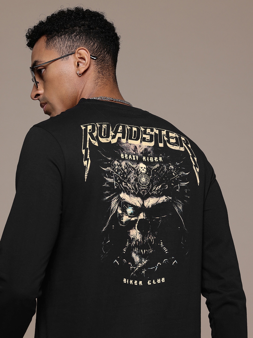 

The Roadster Life Co. Printed Pure Cotton T-shirt, Black