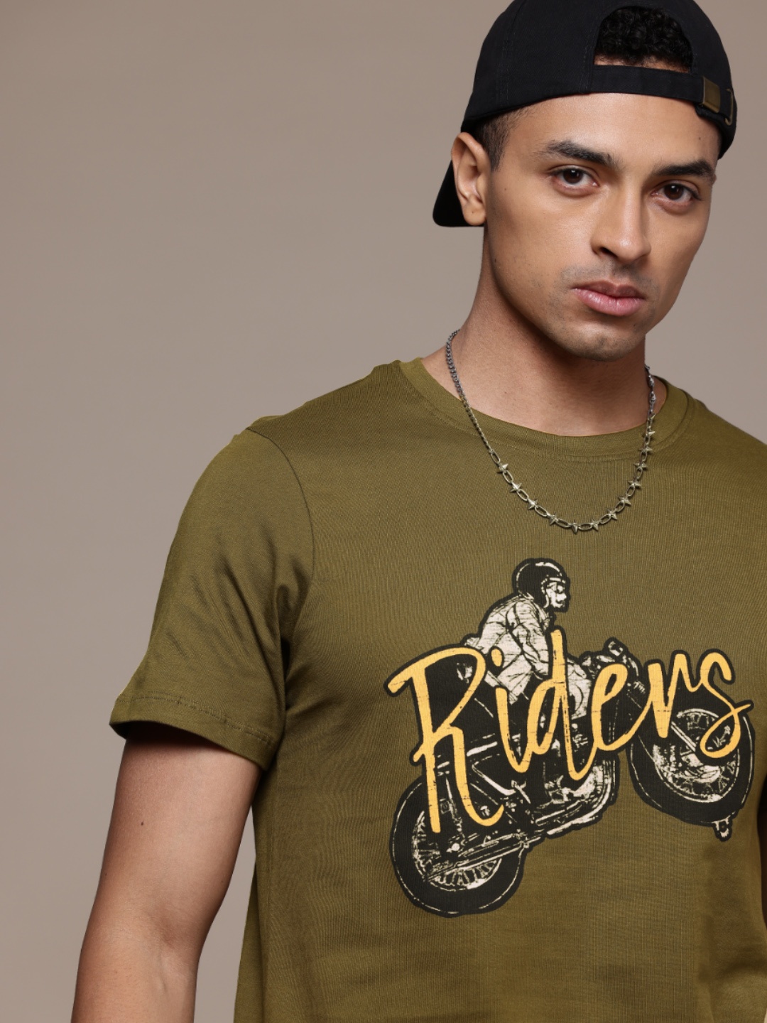 

The Roadster Life Co. Printed Pure Cotton T-shirt, Olive
