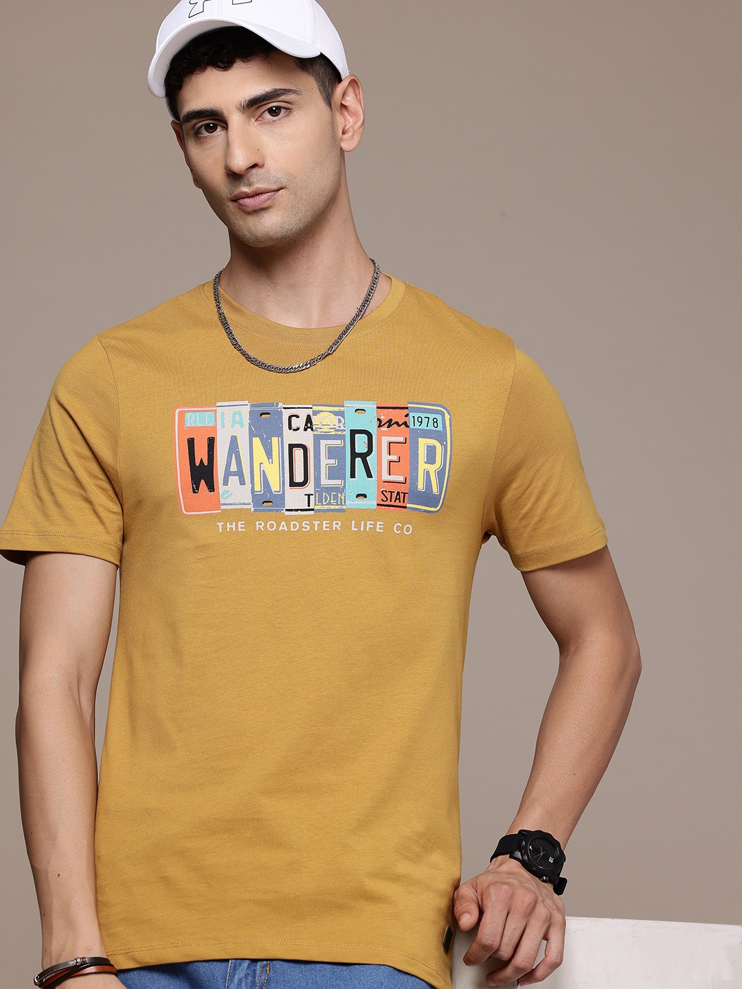 

The Roadster Life Co. Printed Pure Cotton T-shirt, Brown