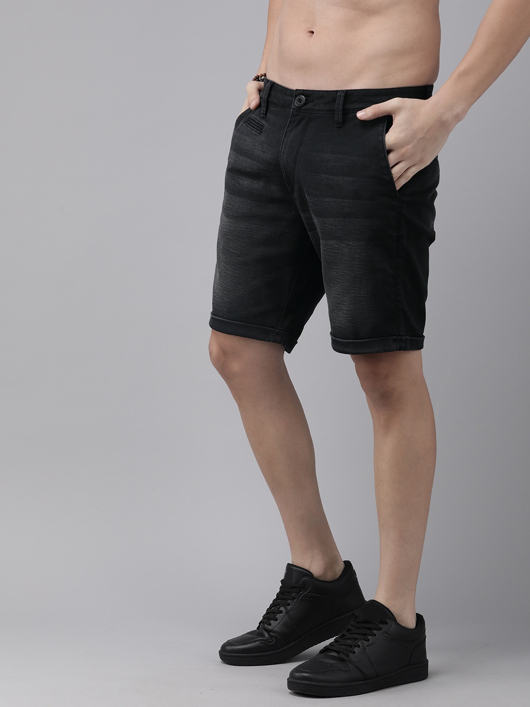 

The Roadster Life Co. Men Solid Mid-Rise Denim Shorts, Grey