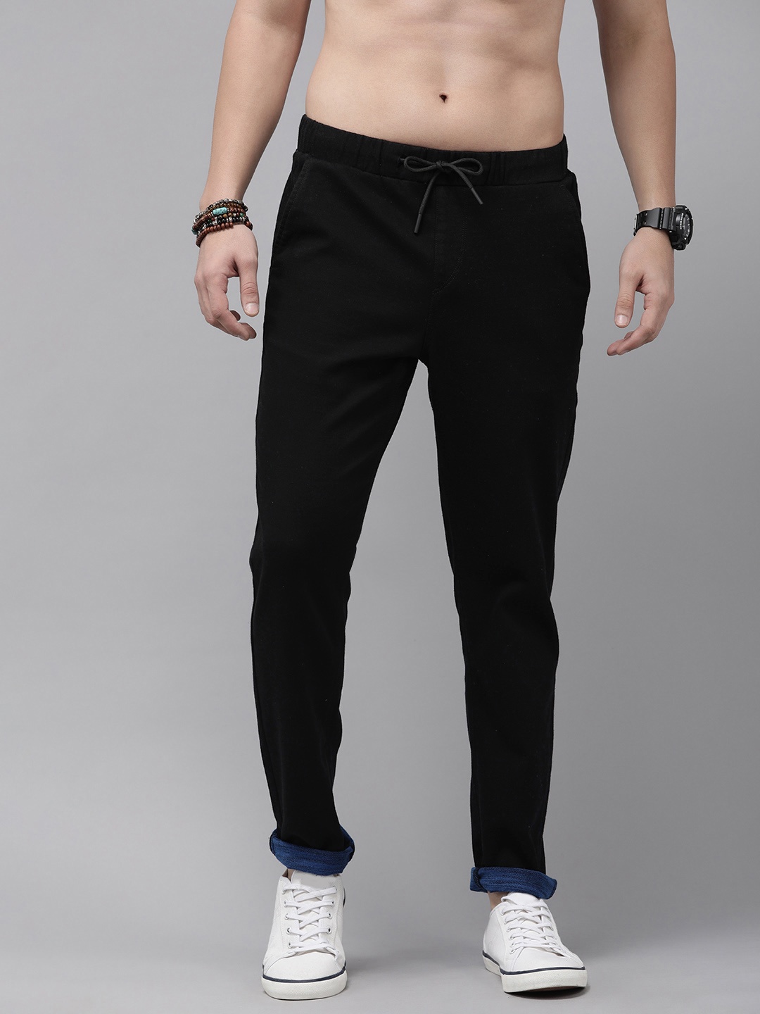 

The Roadster Life Co. Men Mid-Rise Trousers, Black