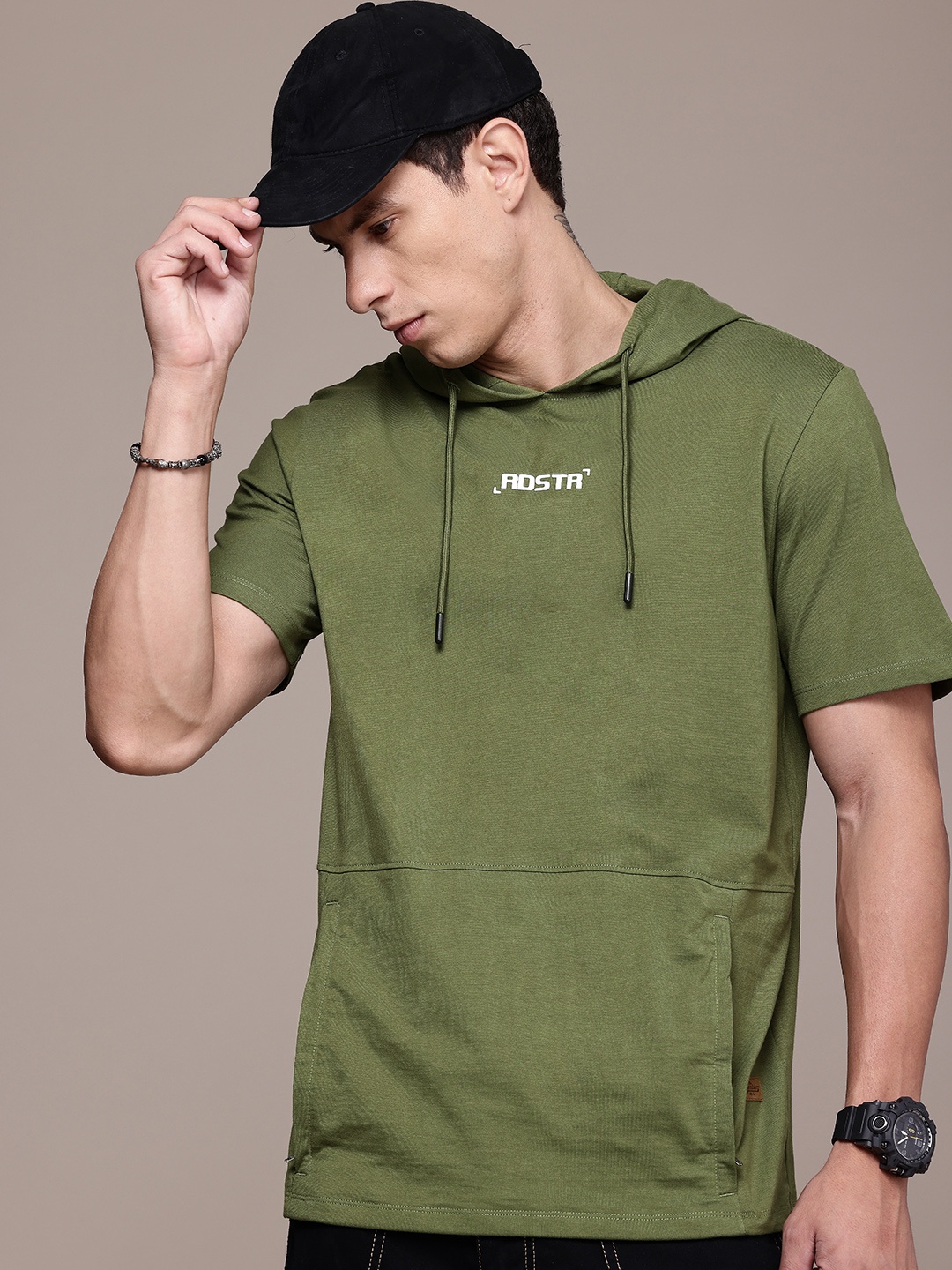 

Roadster Hooded Pure Cotton T-shirt, Green