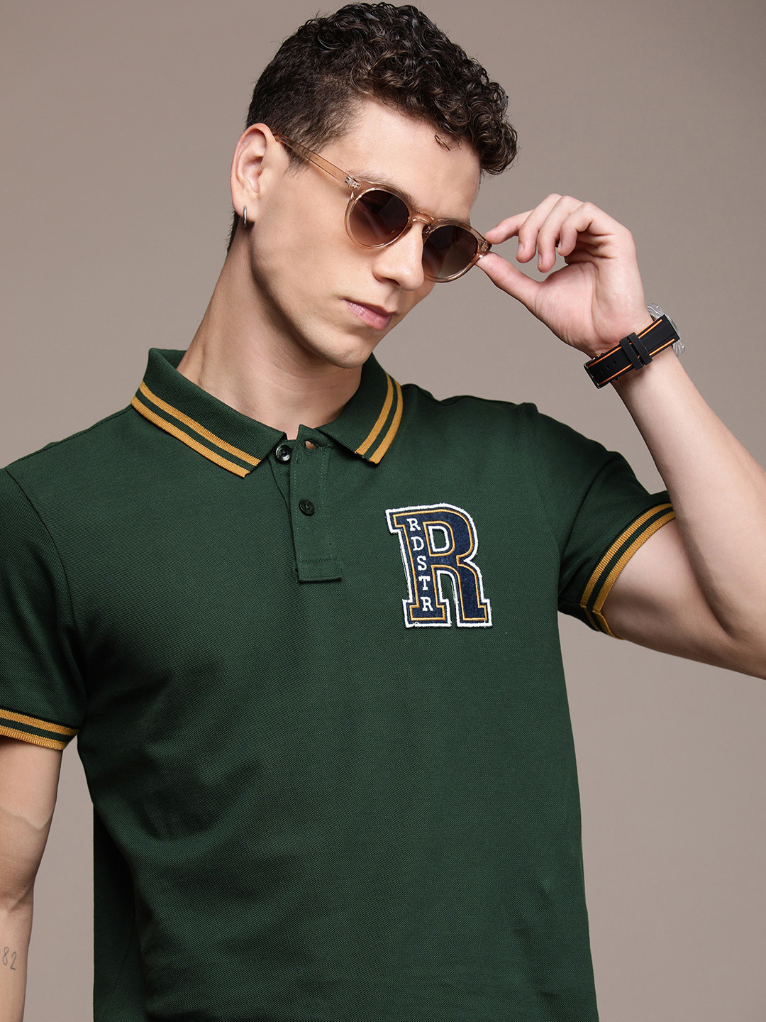 

The Roadster Life Co. Polo Collar Pure Cotton Applique Detail T-shirt, Green