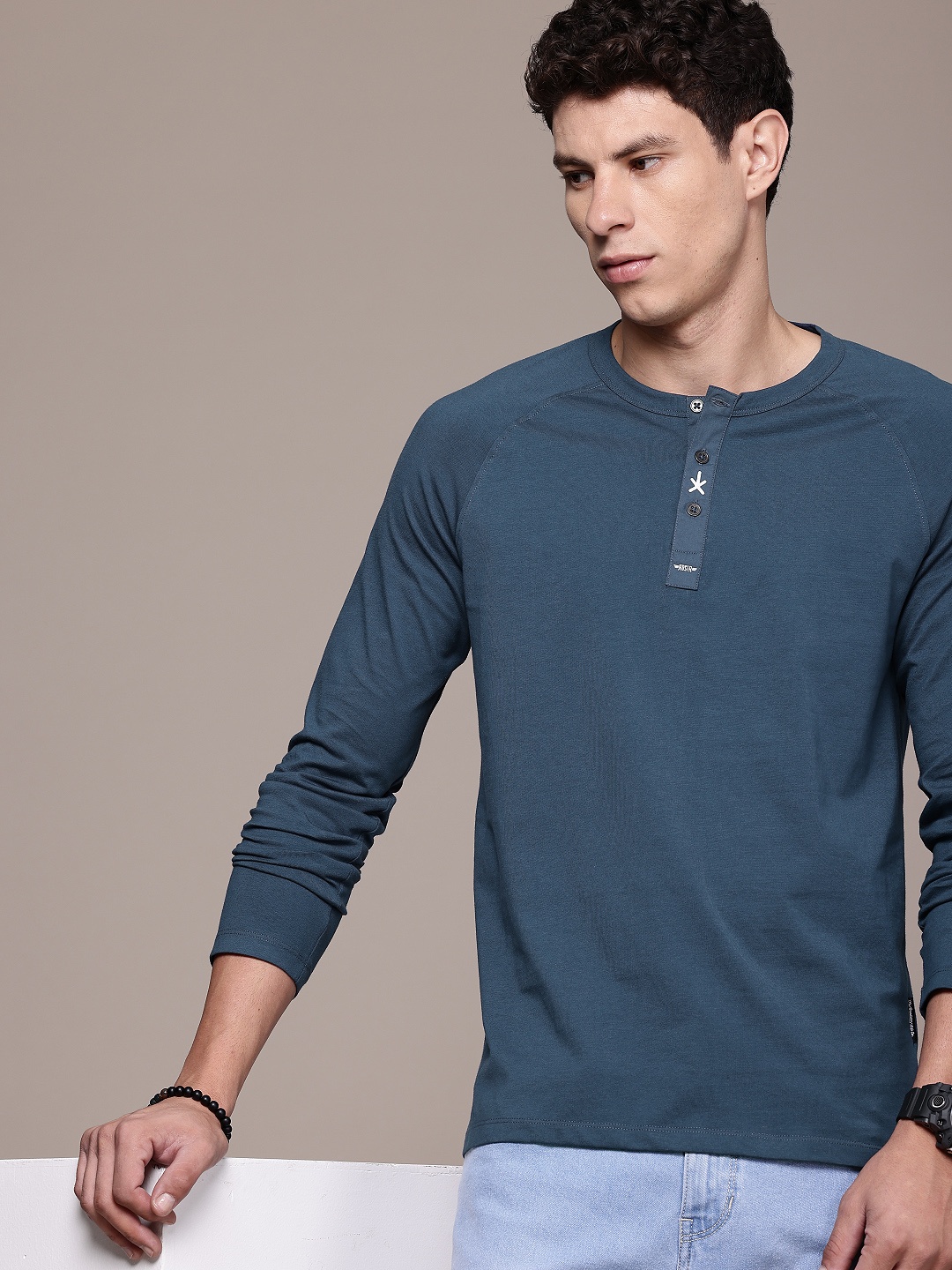

Roadster Henley Neck Pure Cotton T-shirt, Blue