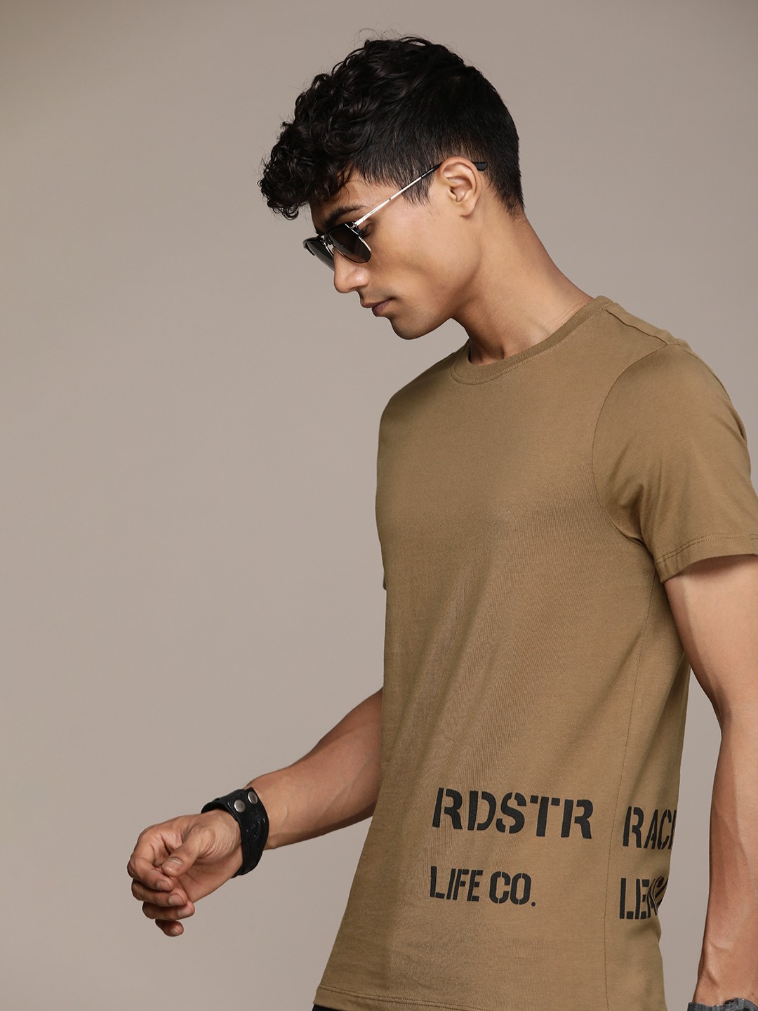 

The Roadster Life Co. Brand Logo Printed Pure Cotton T-shirt, Brown